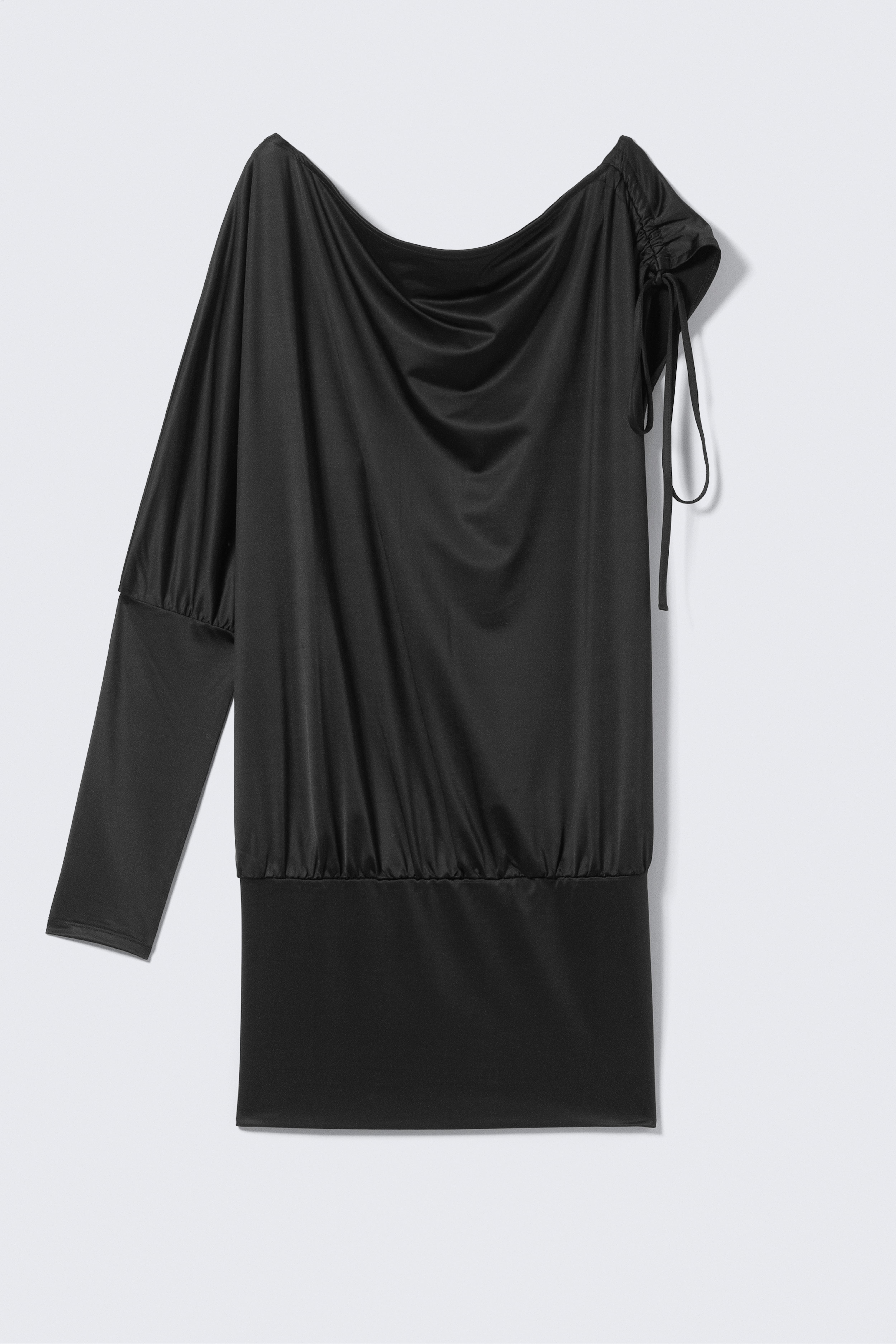 Φόρεμα με Πτυχώσεις και Ένα Μανίκι από Ζέρσεϊ - Μαύρο/Χακί Πράσινο