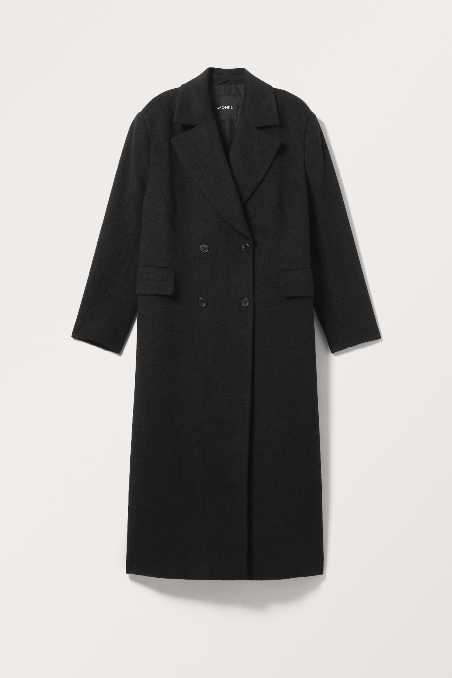 Long Oversized Double-Breasted Coat - Black/Grey - 2