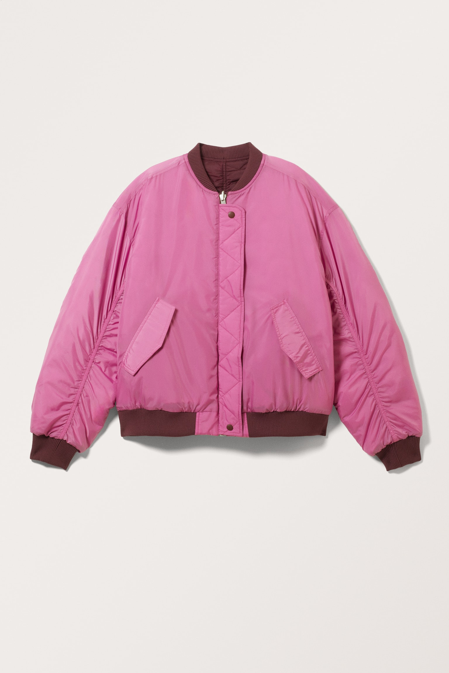 Loose Reversible Bomber Jacket - Dark Red/Hot Pink/Leopard/Black - 4