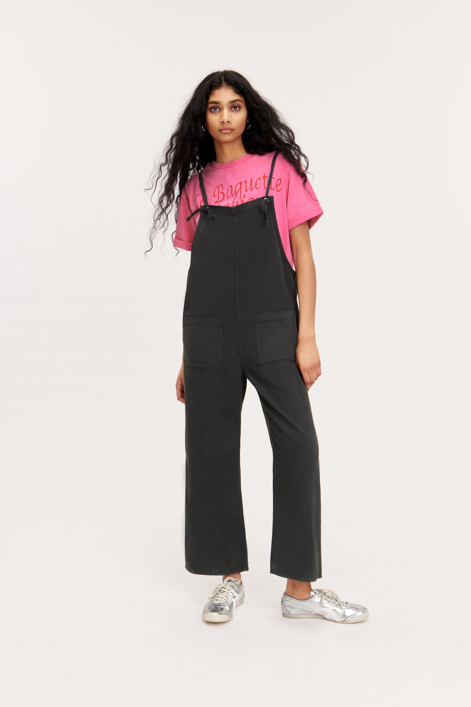 Loose Fit Denim Dungarees - Black/Blue - 1