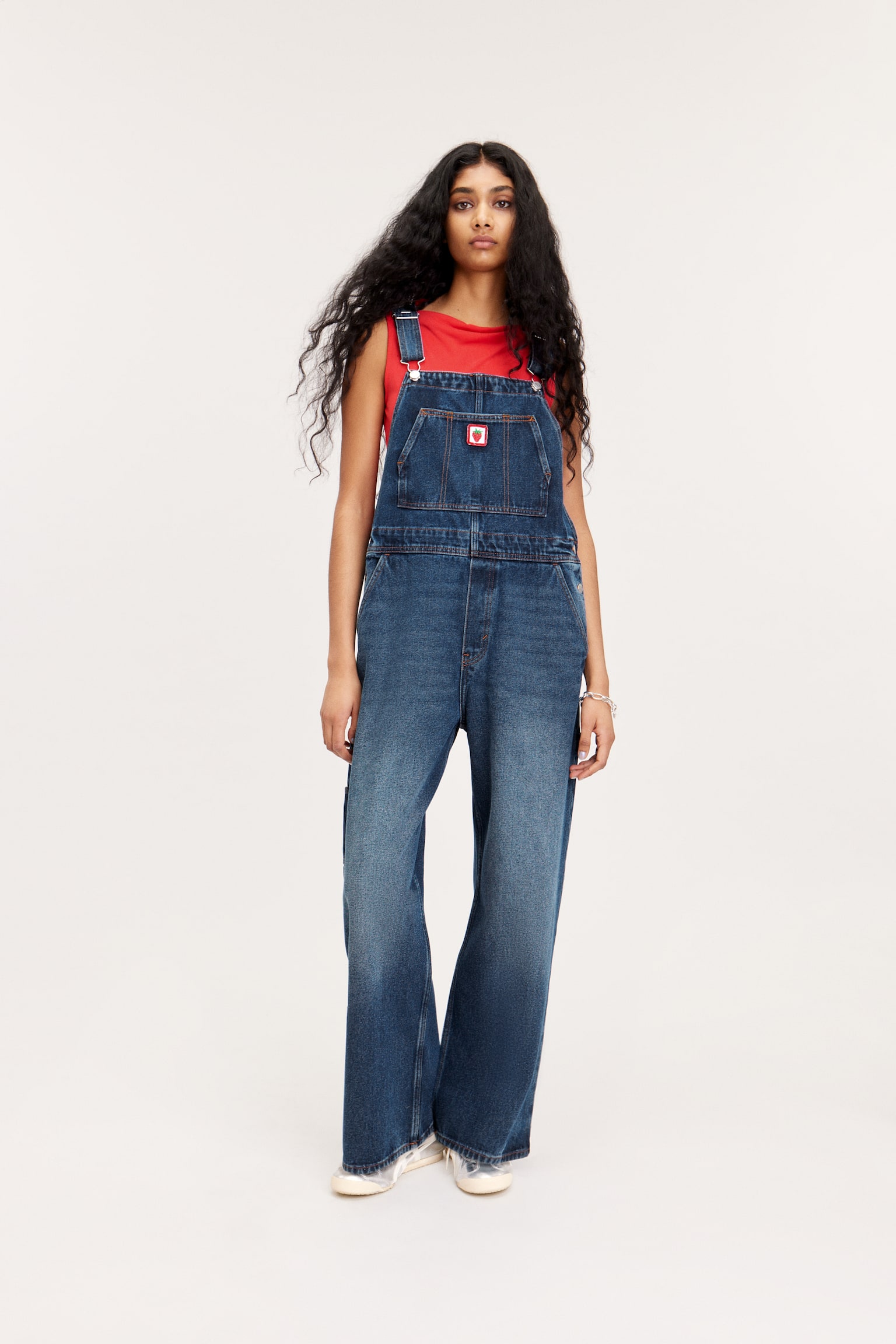 Embroidered Denim Dungarees - Kaylin Blue/Space Blue - 1