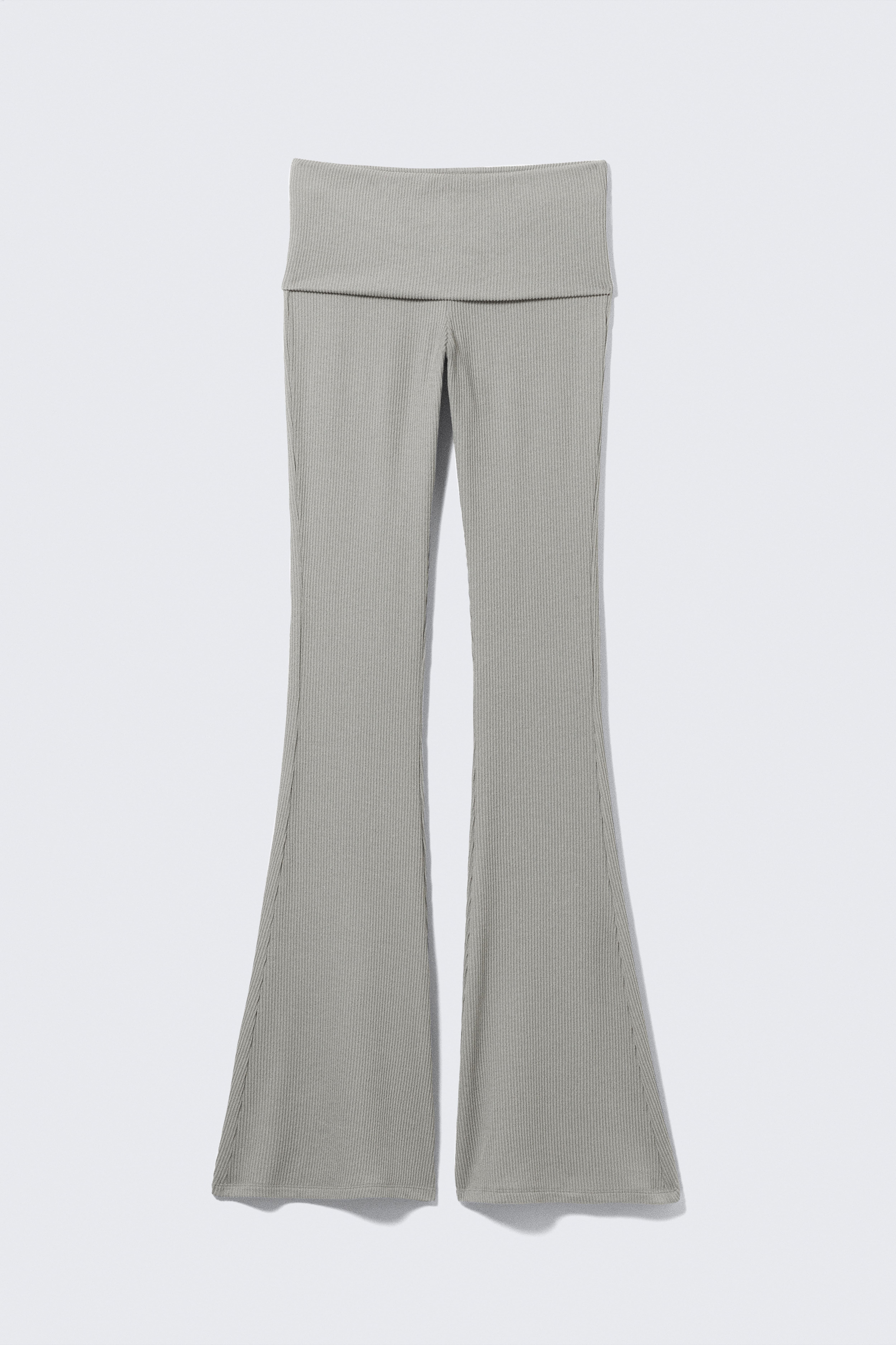 Low Waist Flared Ribbed Trousers - Dusty Grey/Dark Grey