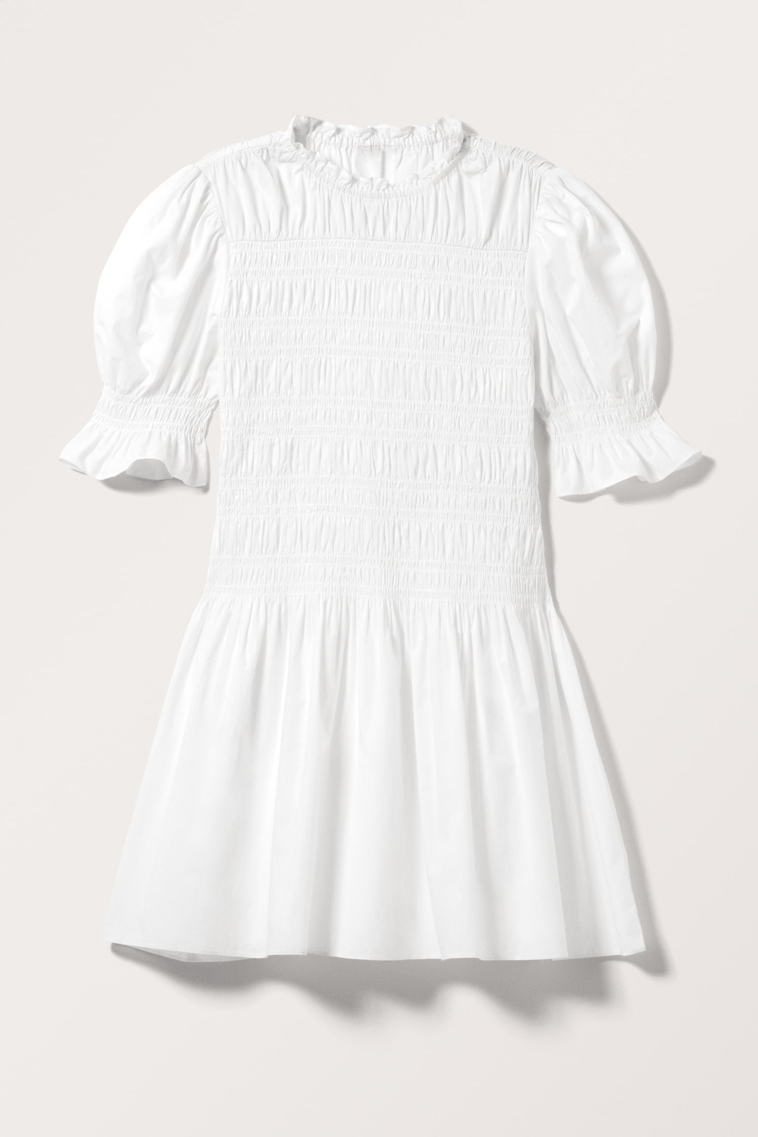 Puffy Smocked Mini Dress - White/Dark Grey Check - 2