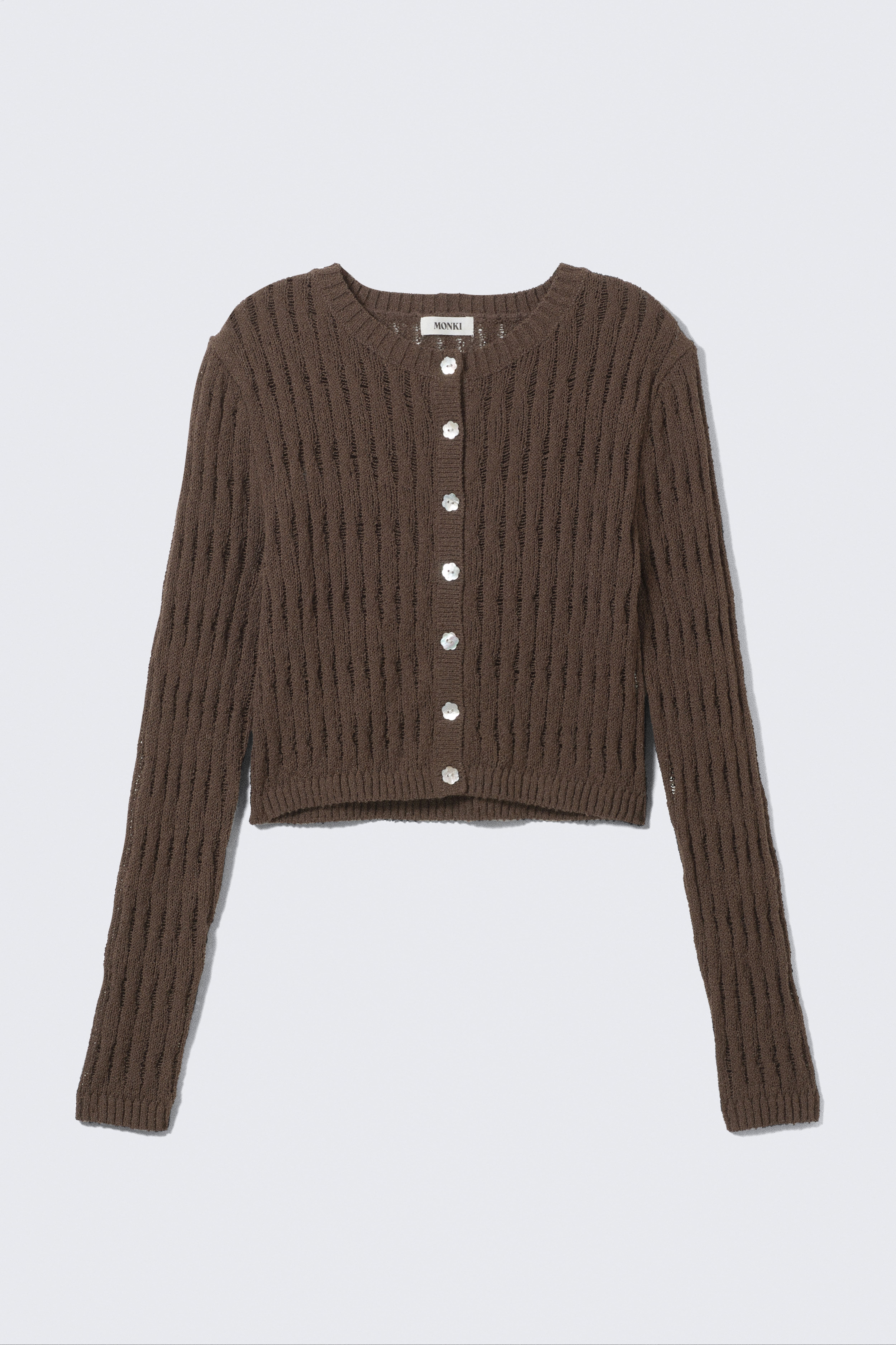 Fitted Long-Sleeved Knitted Cardigan - Dark Brown/Beige