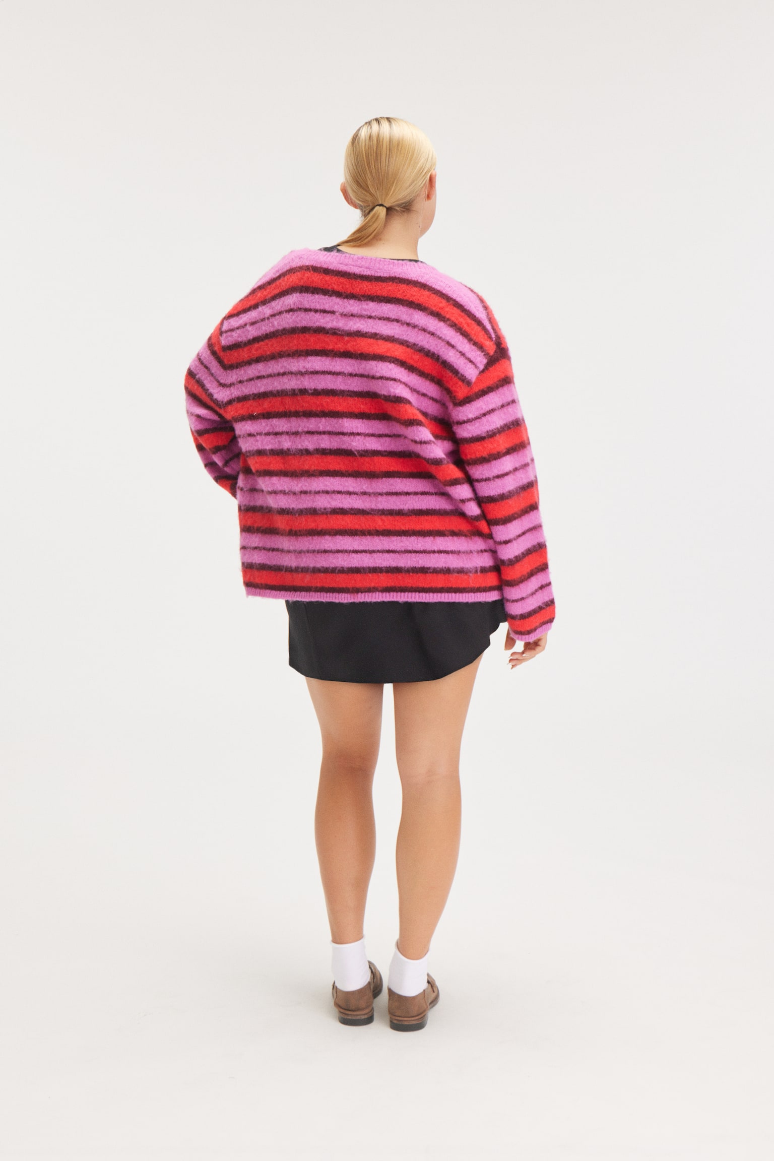 Fluffy knit cardigan - Pink & Red Stripe/Purple Multi Stripe - 3