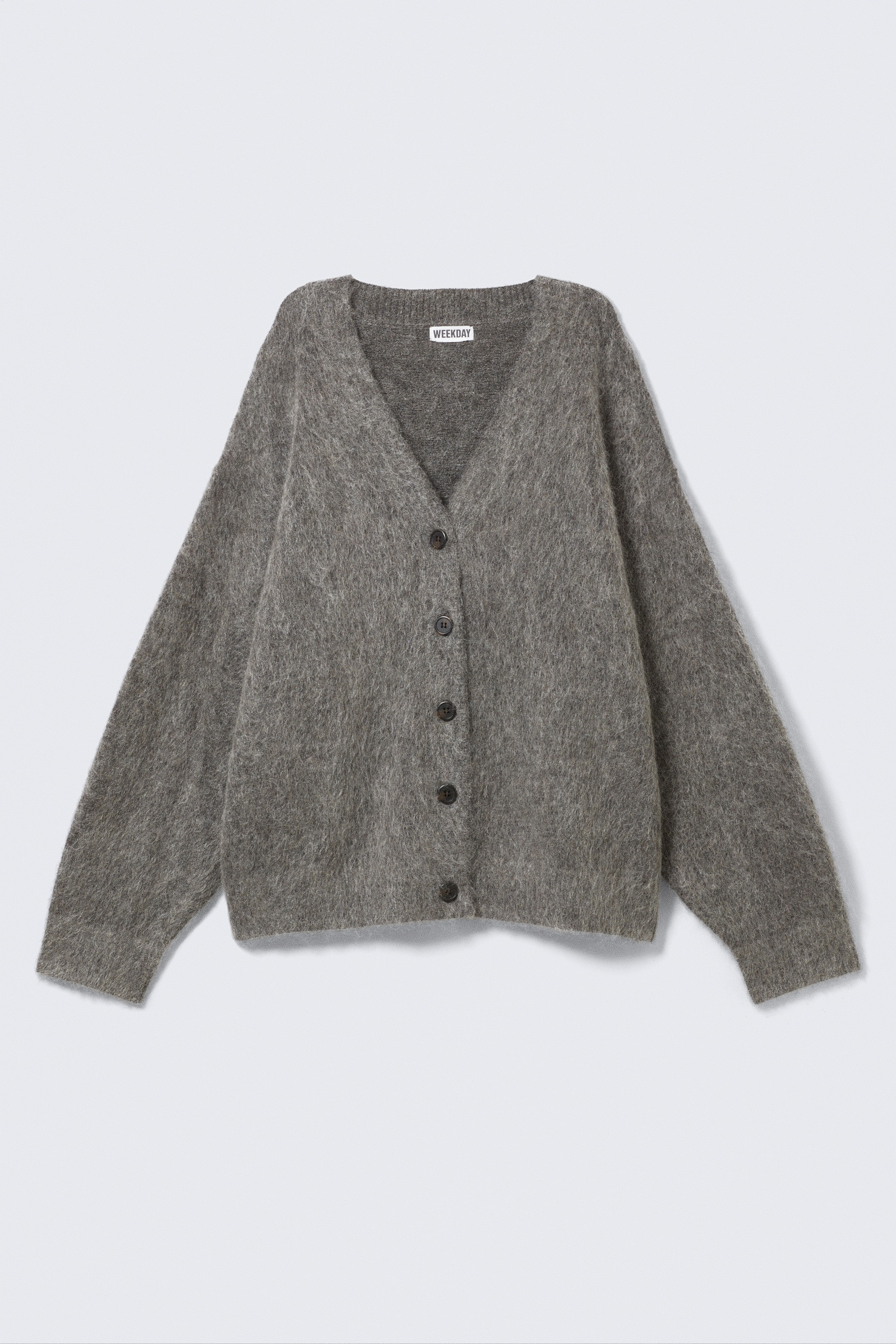 Mohairmix cardigan med lös passform och V-ringning - Mörkgrå/Mörk Brunmelerad/Mörkgrön