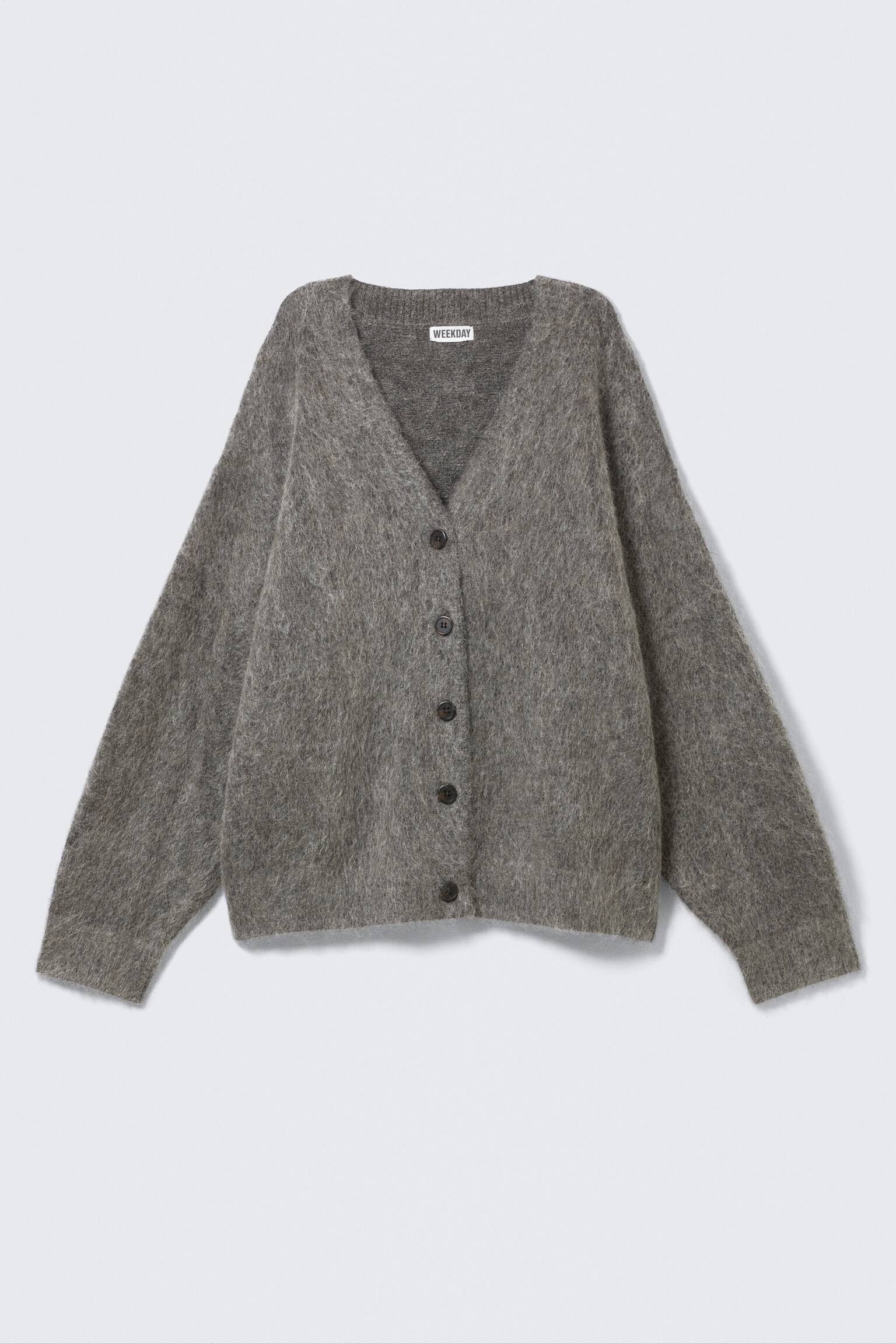 Cardigan a V in misto mohair - Grigio scuro/Marrone scuro mélange - 2