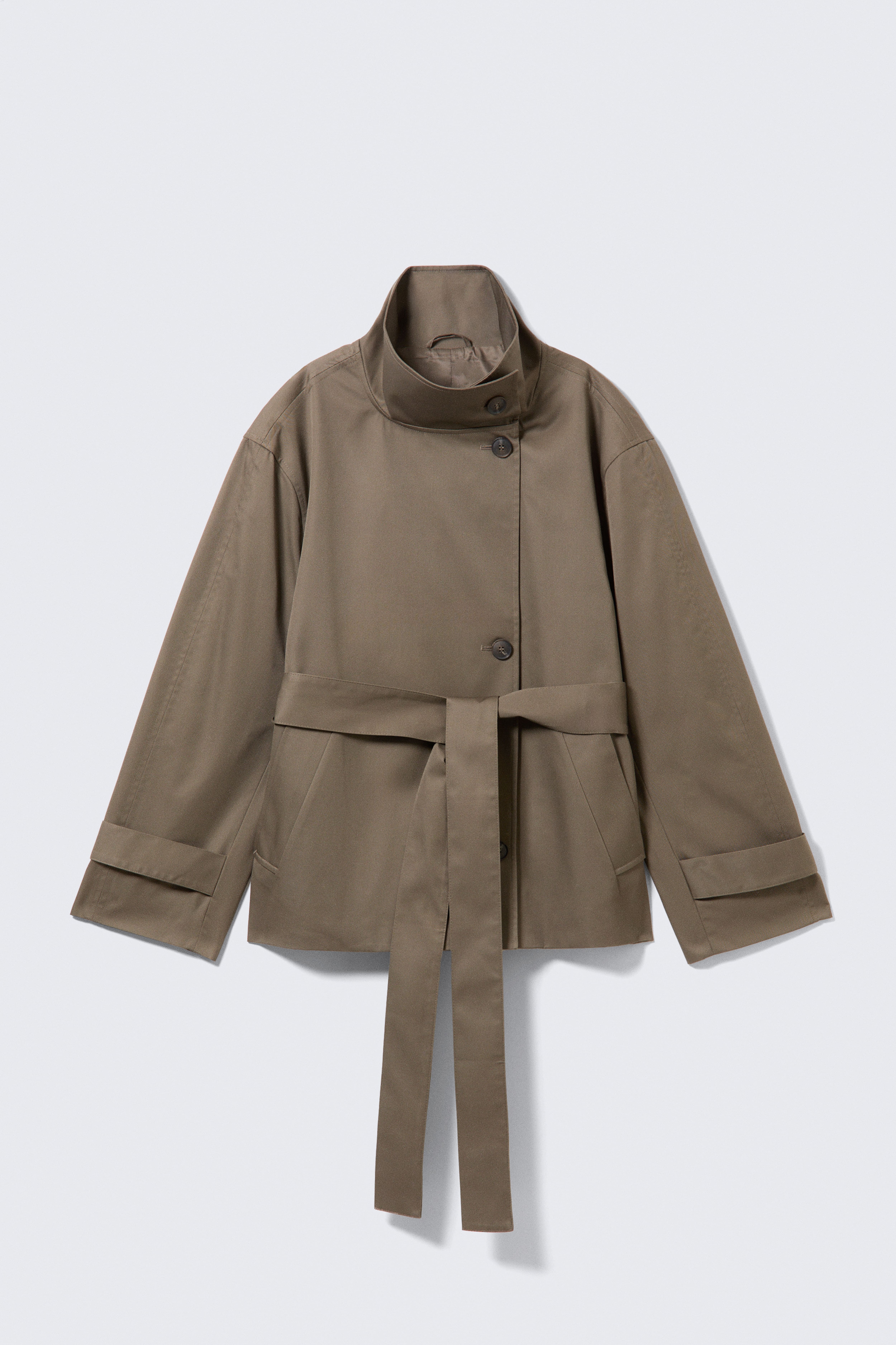 Short Oversized Funnel Neck Trench Coat - Dusty Grey