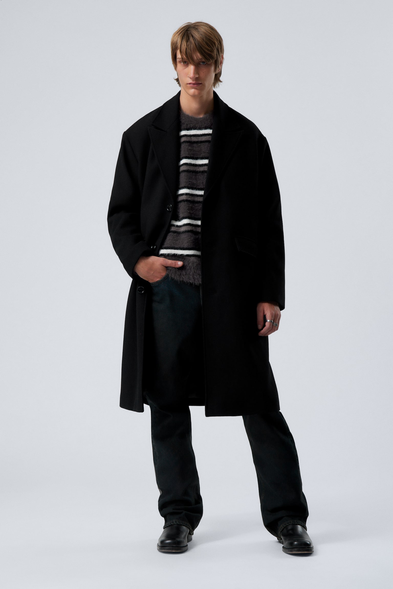 Single Breasted Wool-blend Coat - Black/Dark Brown - 1