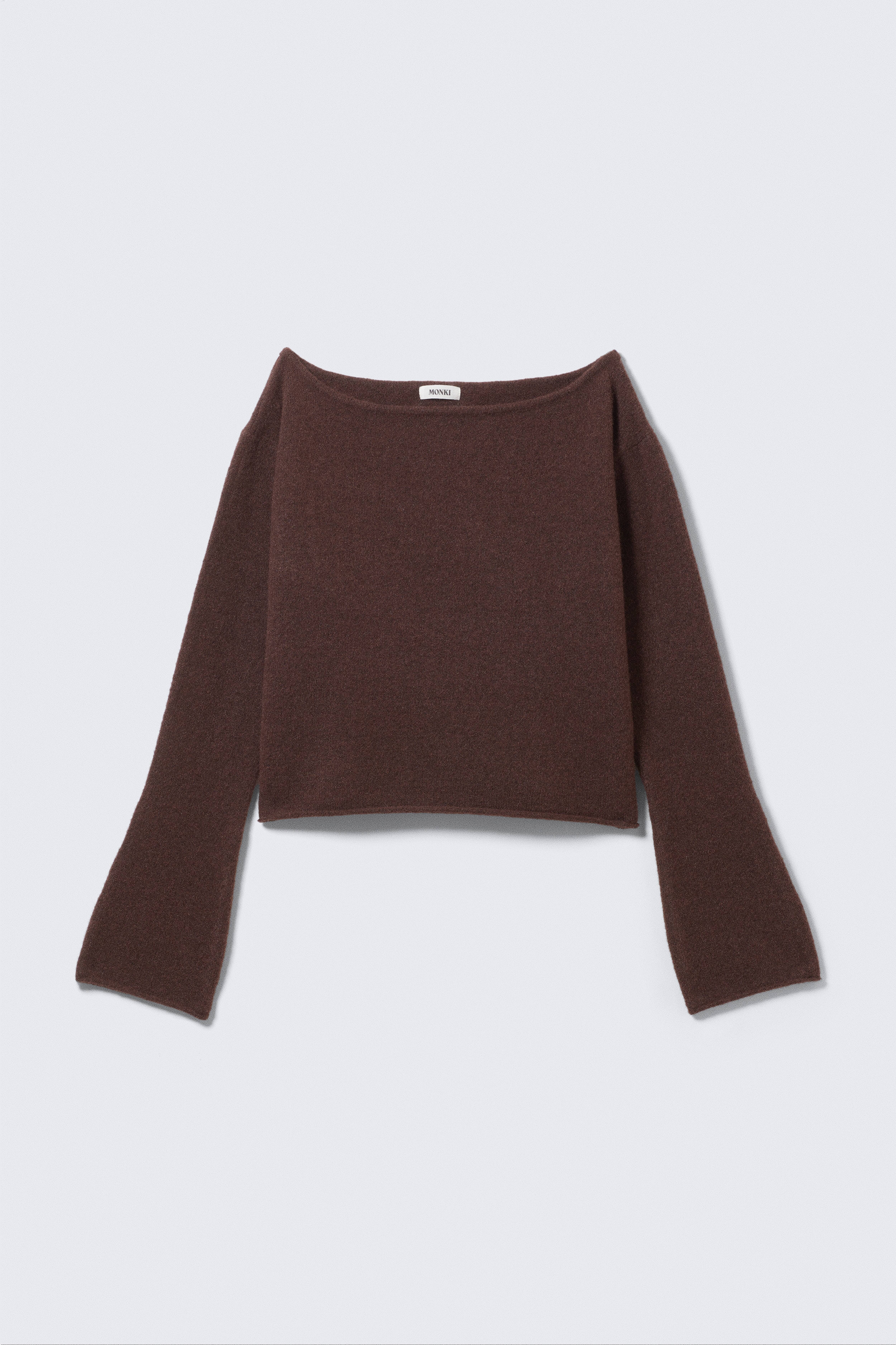 Mjuk stickad tröja med båtringning - Mörkbrun/Light White/Dusty Blue - Gråblå