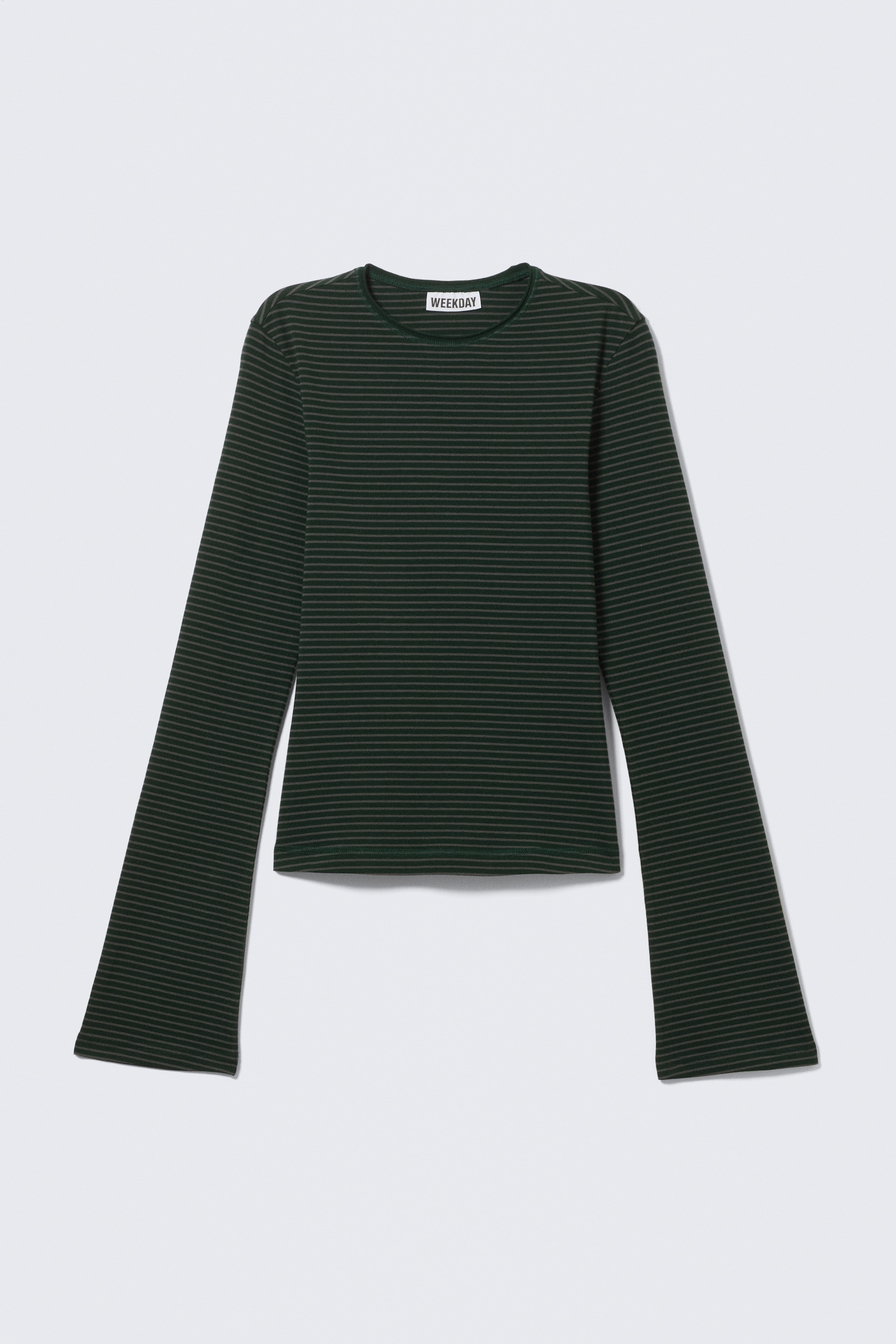 Top in cotone a maniche lunghe - A righe verde scuro/A righe, rosso scuro/Marrone scuro/Nero/Nero/Blu scuro a righe
