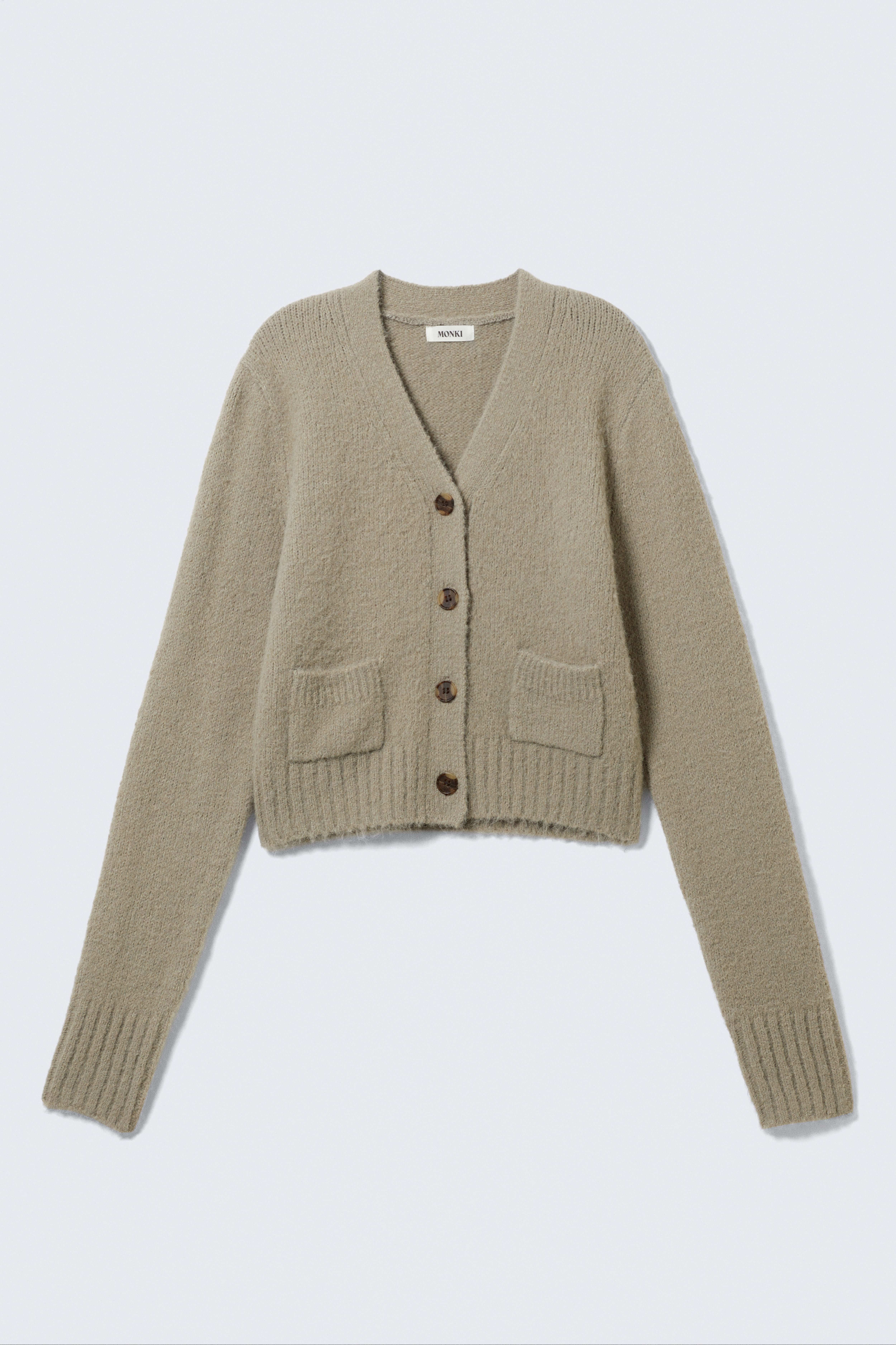 Ribbed V-Neck Cardigan - Dusty Mole/Light Dusty Pink/Bright Red
