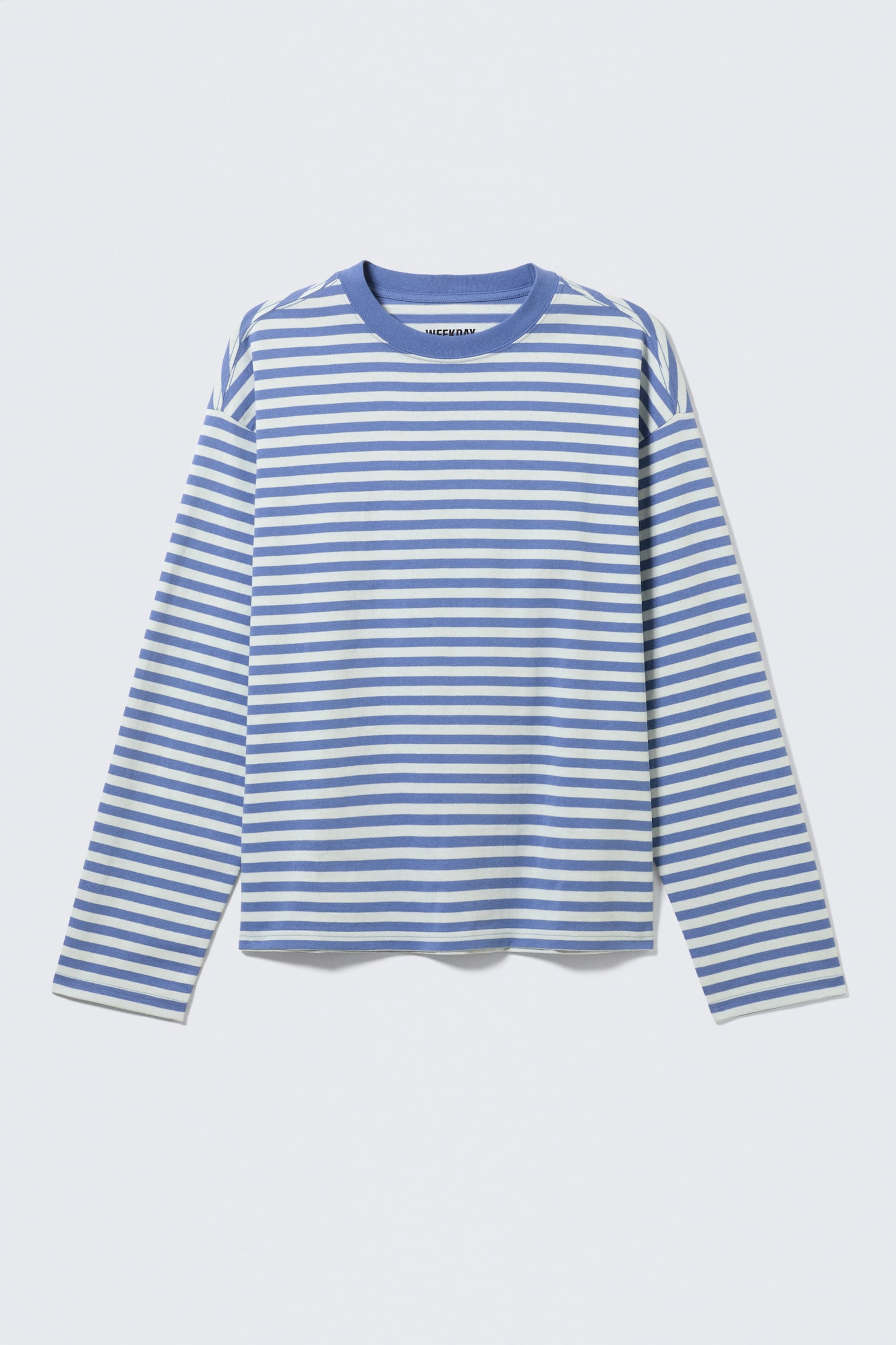 Ruimvallend boxy T-shirt met lange mouwen - Blauw en wit gestreept/Wit/Gestreept donkerbruin/Zwart/Donkerbruin/Blauw met wassing/Donkergroen/White & Navy Stripes/Zachtgrijs/Blauw met wassing - 2