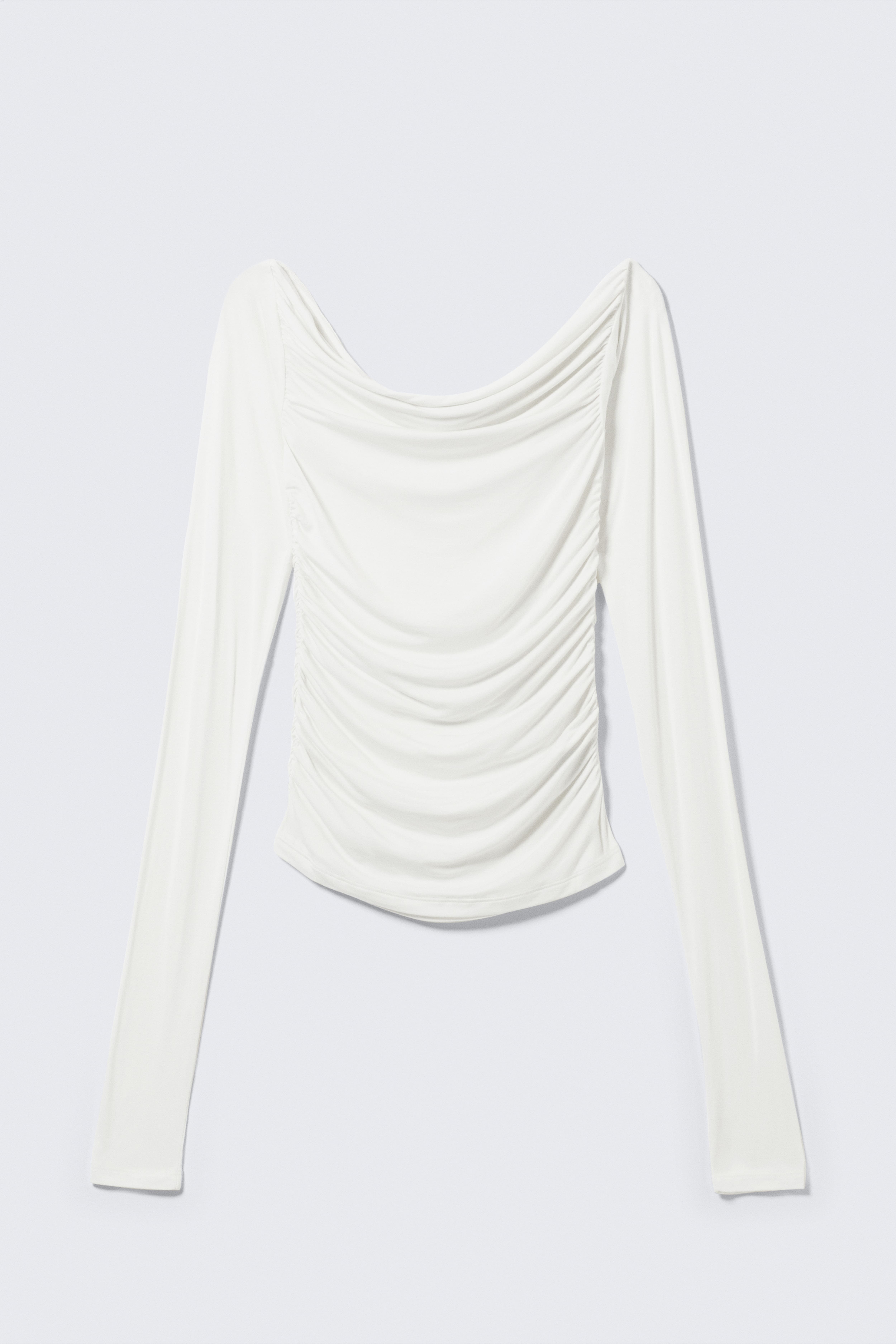 Langärmliges Off-Shoulder-Top mit Raffung - Weiß/Schwarz