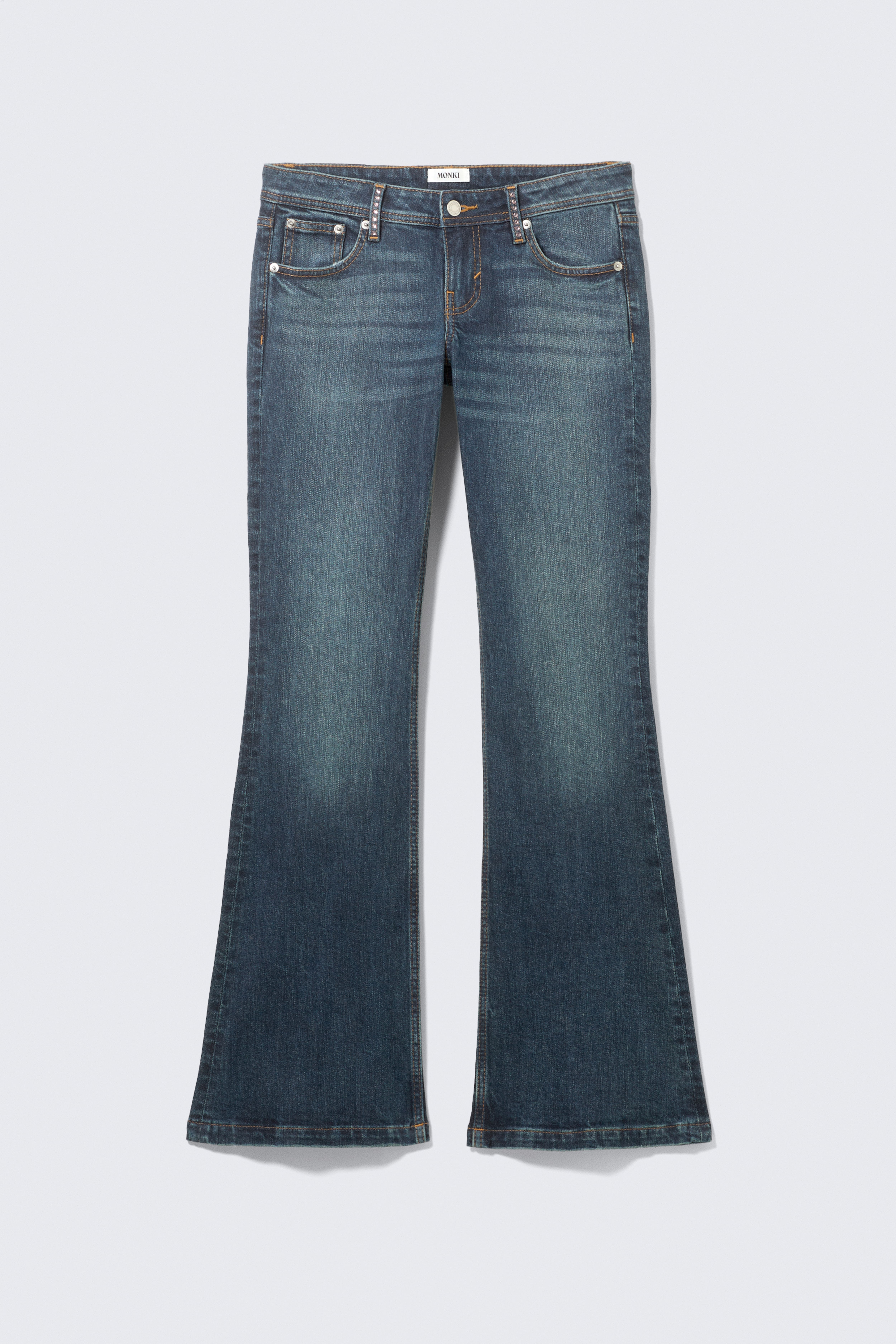 Low Waist Embellished Flared Jeans - Embellished Blue - Dunkelblau