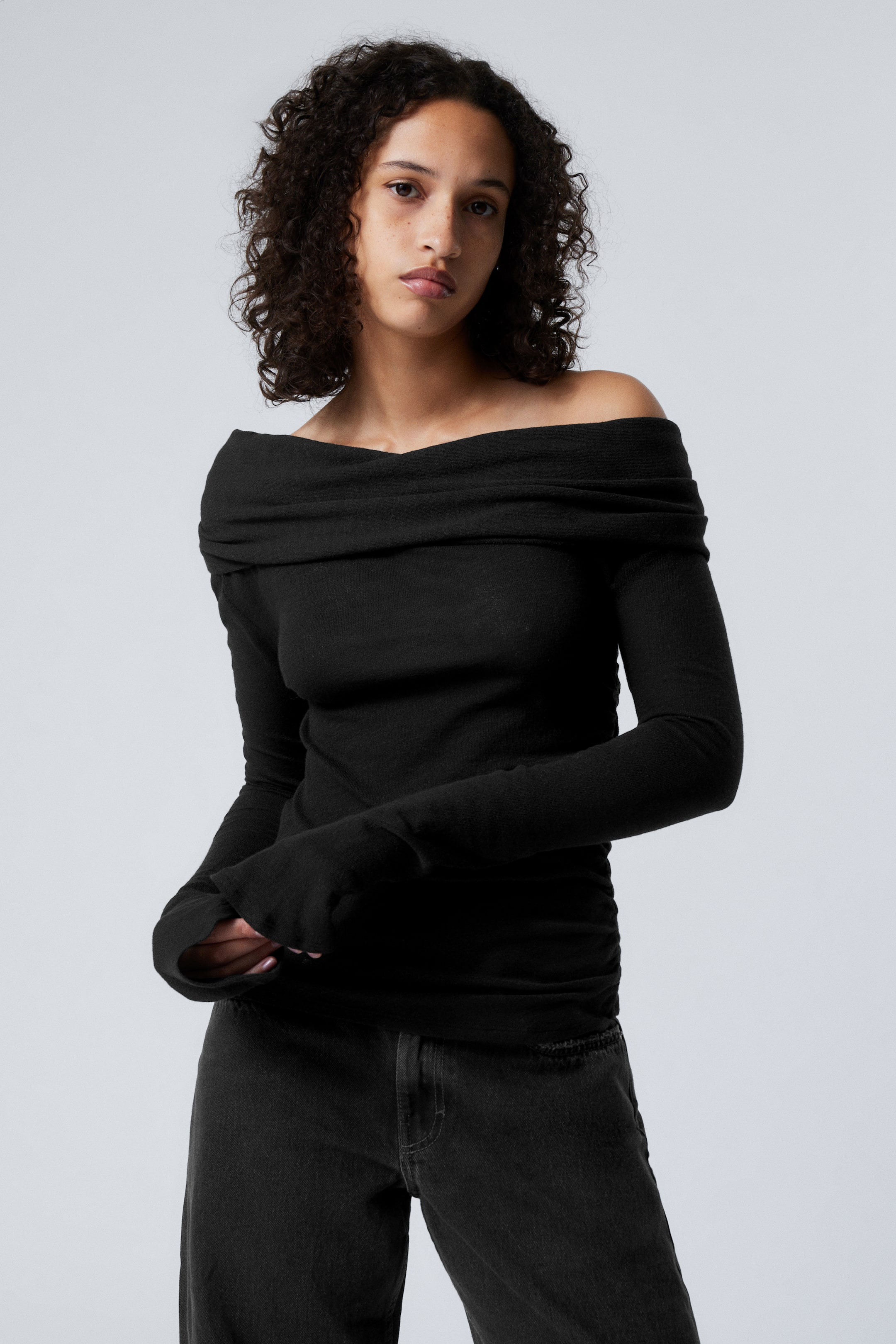 Draped Offshoulder Top Draperad krage Lång ärm Black DAM H&M SE