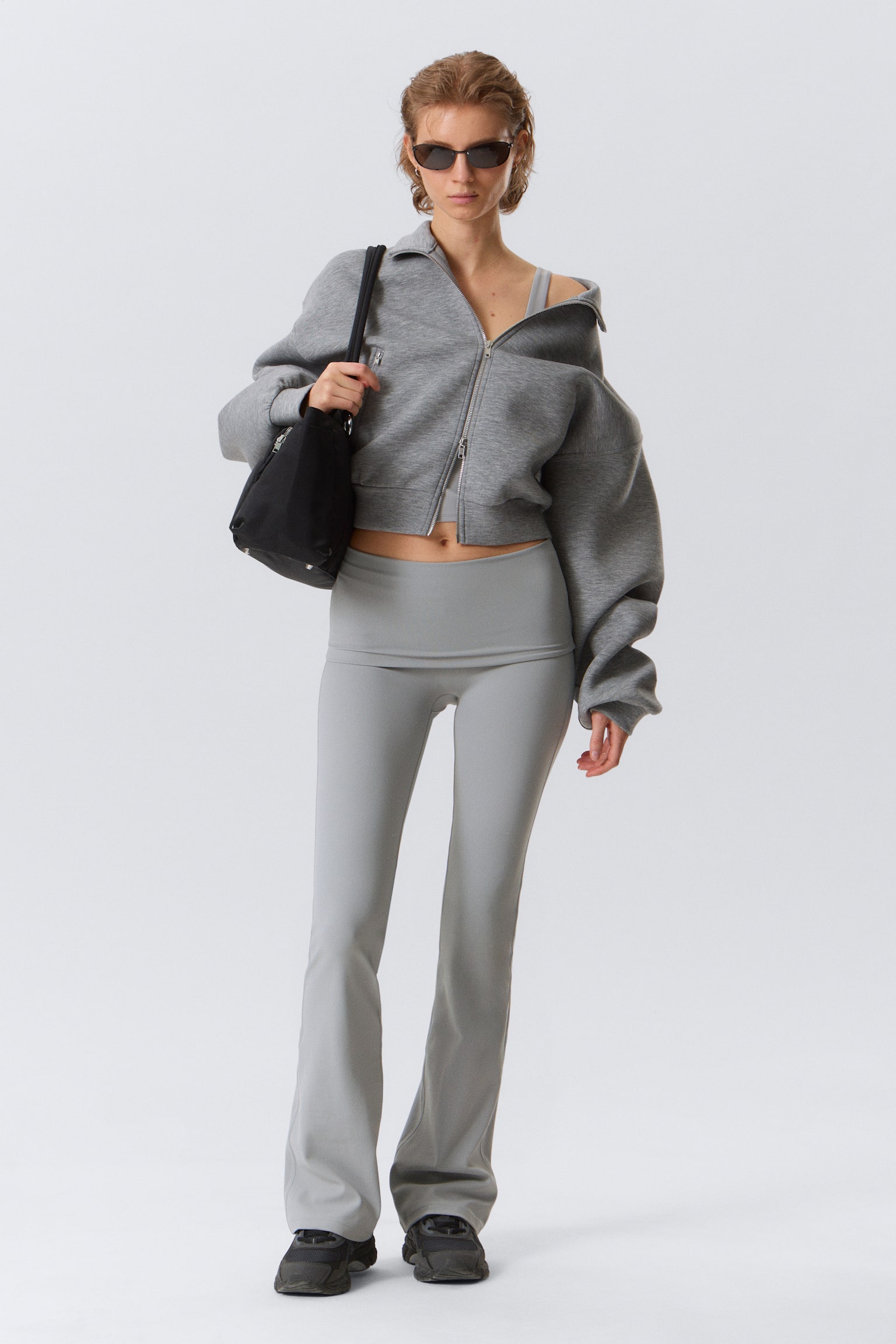 Yoga-Leggings mit umgeschlagener Taille - Helles Staubgrau/Weiß/Schwarz/Dunkelbraun/Dunkelgrau/Dunkelbraun/Dunkles Khakigrün - 1