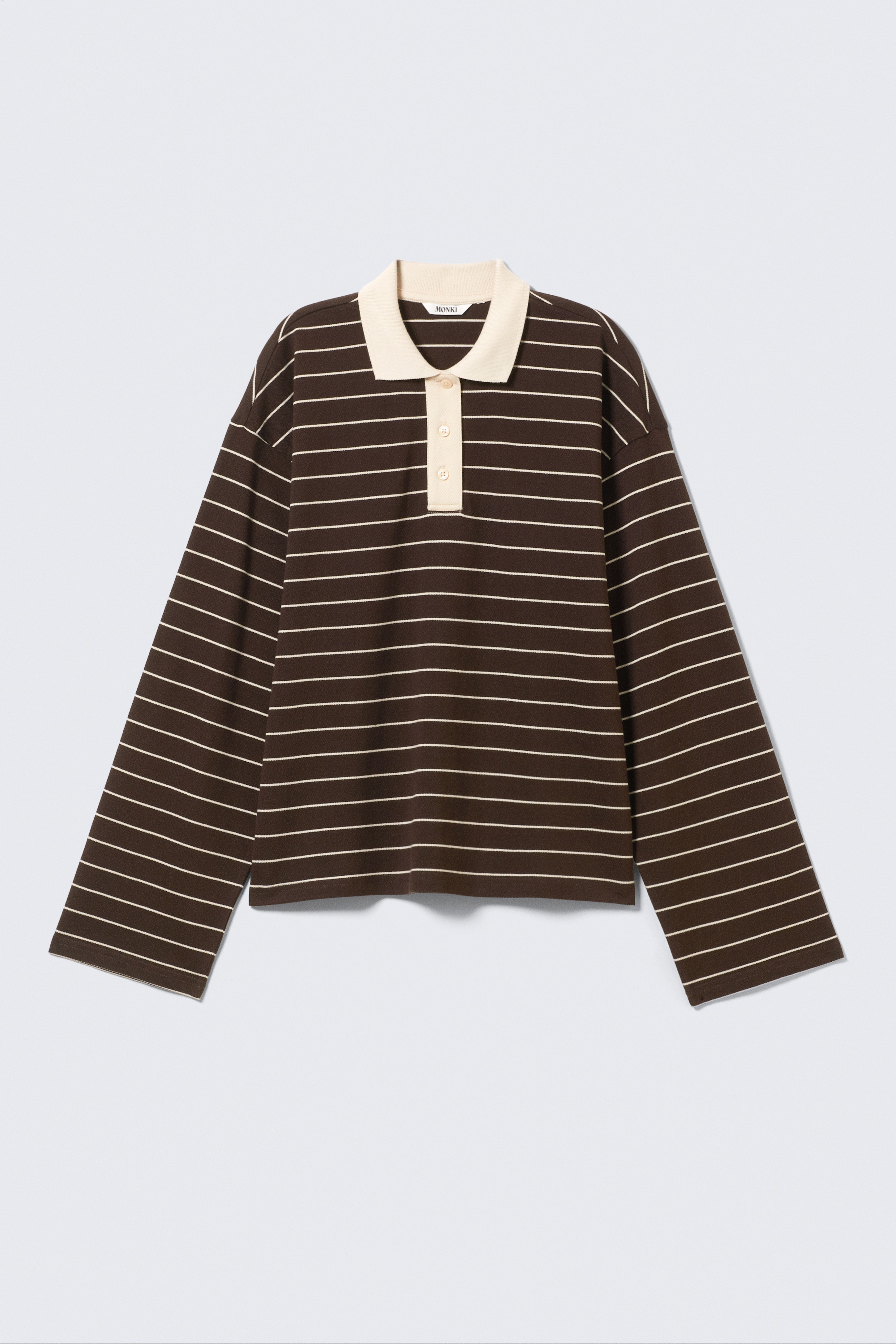 Katoenen poloshirt met lange mouwen - Gestreept donkerbruin/Striped Dusty Lilac/Striped Light Pink/Dark Plum - Pink Stripes