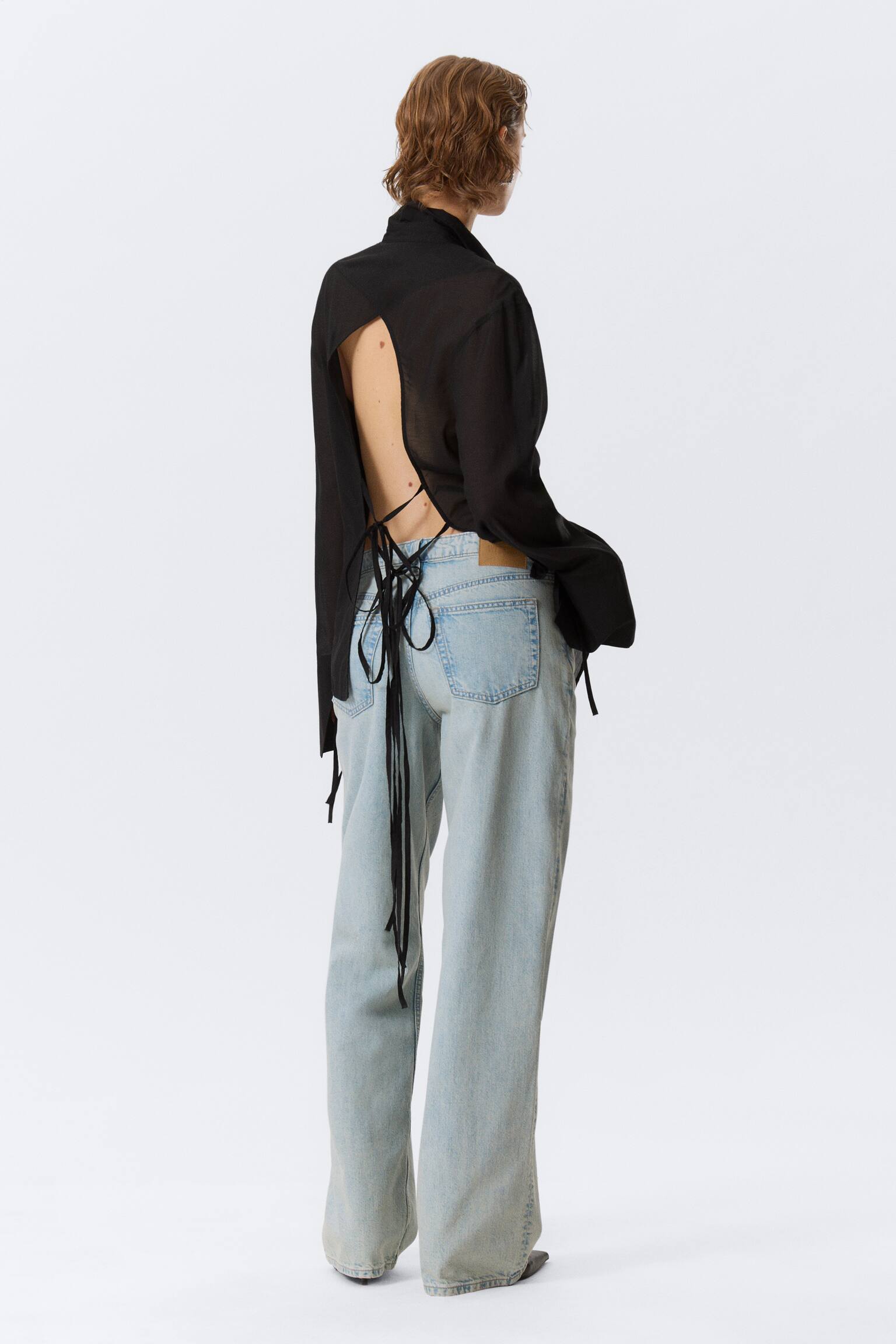 Camicia con maniche lunghe e schiena scoperta - Nero/Grigio polvere - 5