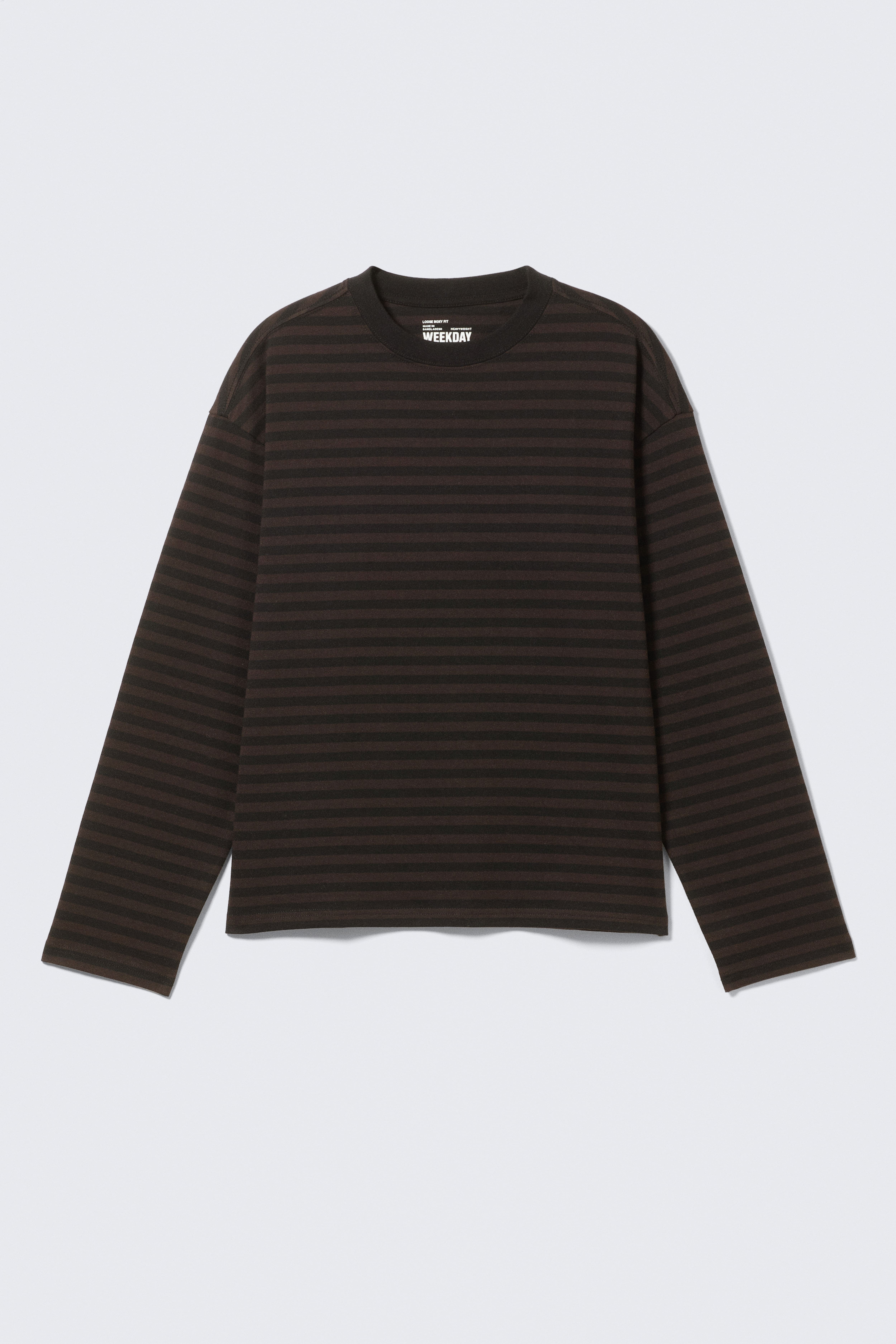 Ruimvallend boxy T-shirt met lange mouwen - Gestreept donkerbruin/Donkerbruin/Wit/White & Navy Stripes/Zwart/Blauw met wassing/Donkergroen/Zachtgrijs/Blauw met wassing