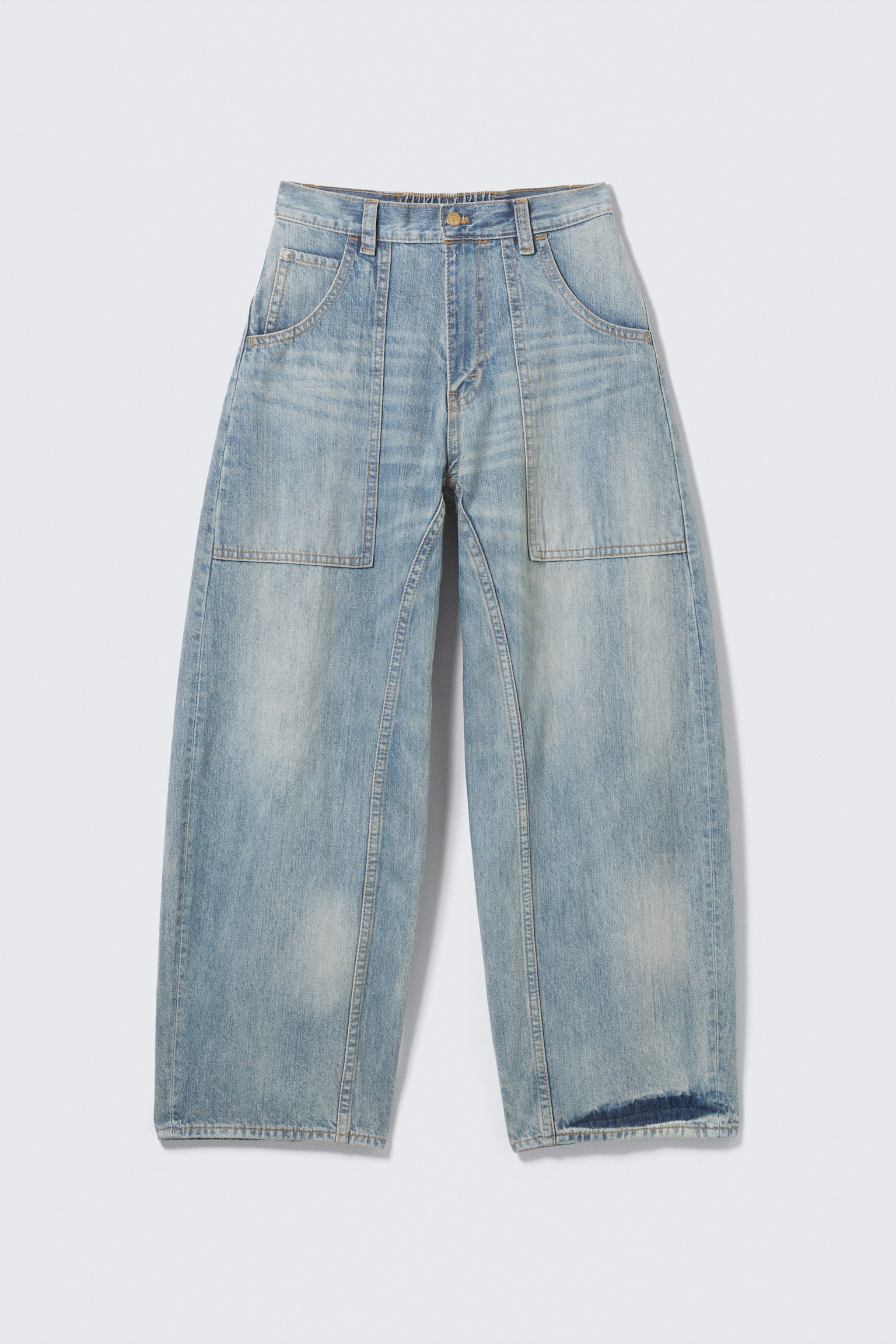 Dunno Unisex Low Rise Loose Barrel Leg Jeans - Cloudy Blue - Mittelblau/Black Rinse - Schwarz/02 Blue - Mittelblau - 2
