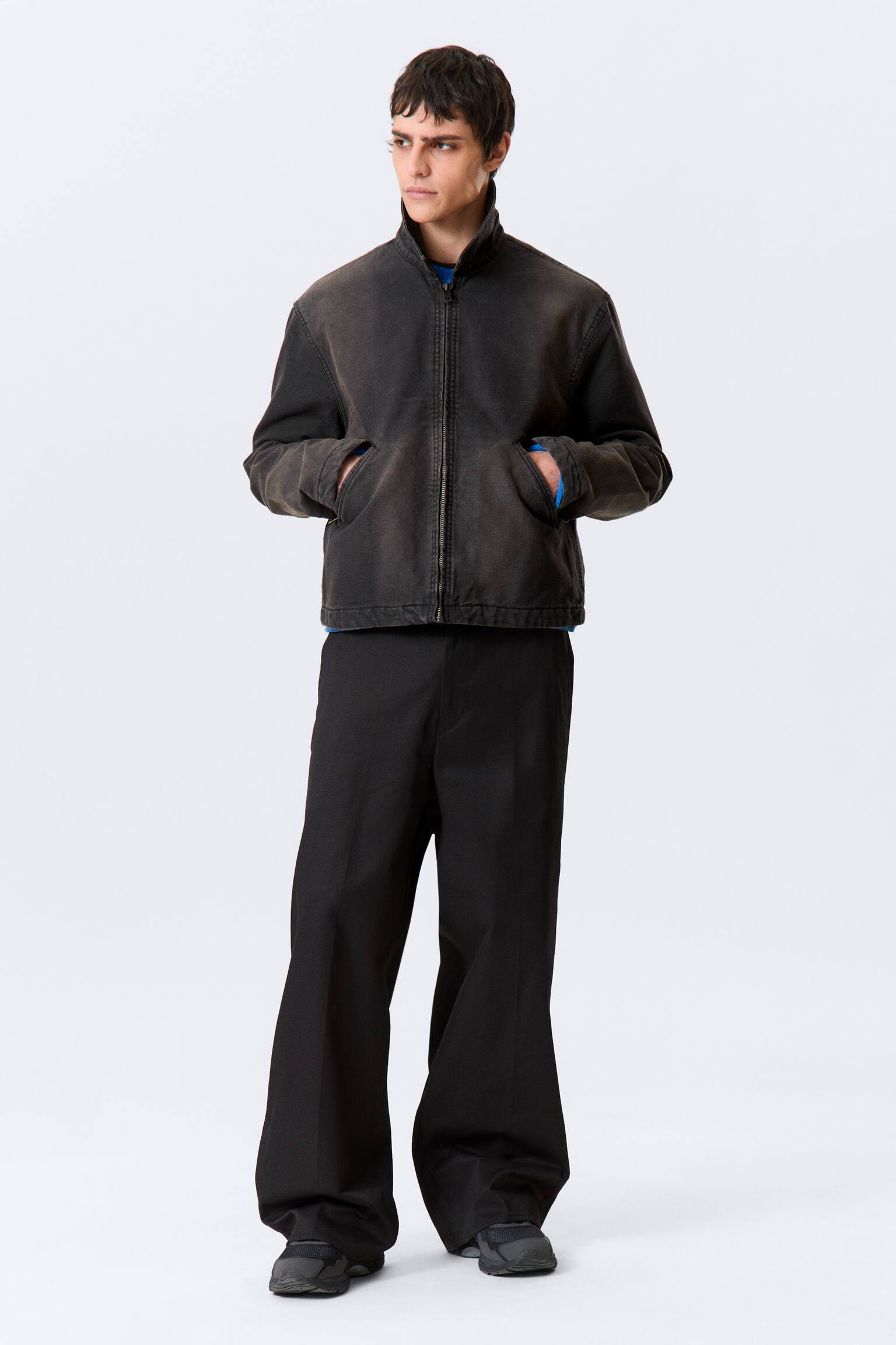 Locker geschnittene, kastige Zip-Jacke - Schwarz/Beige - 5