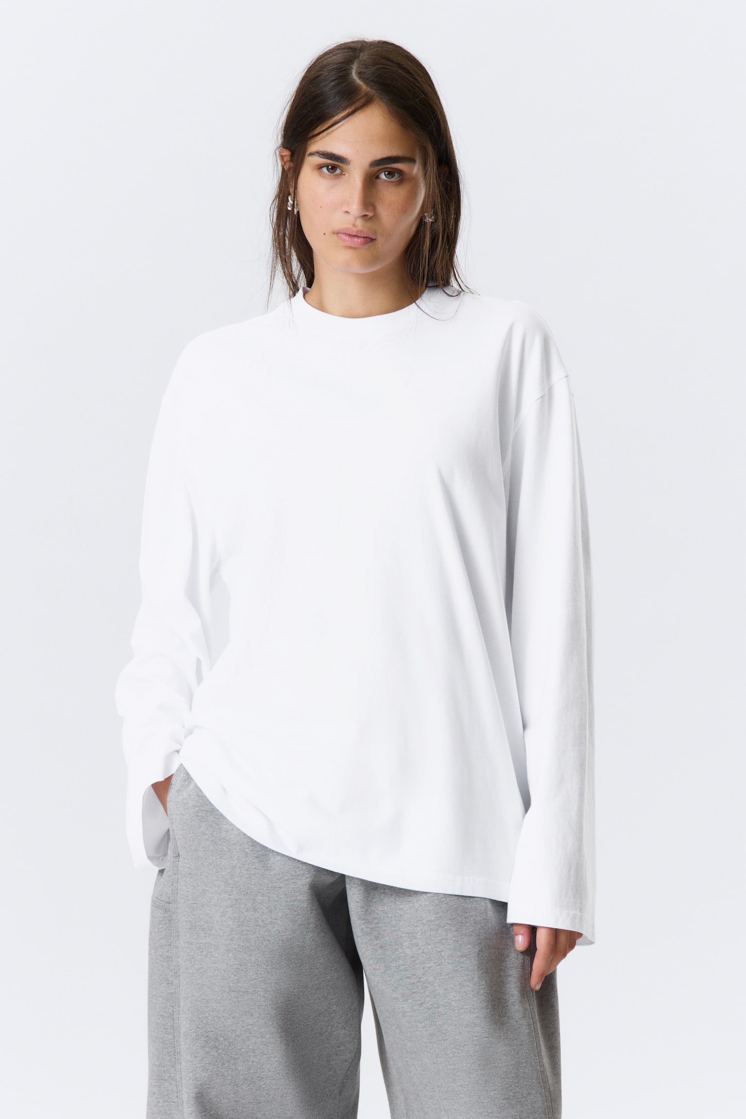 Oversized T-shirt met lange mouwen - Wit/Zwart/Donkerbeige met wassing/Donker marineblauw - 1