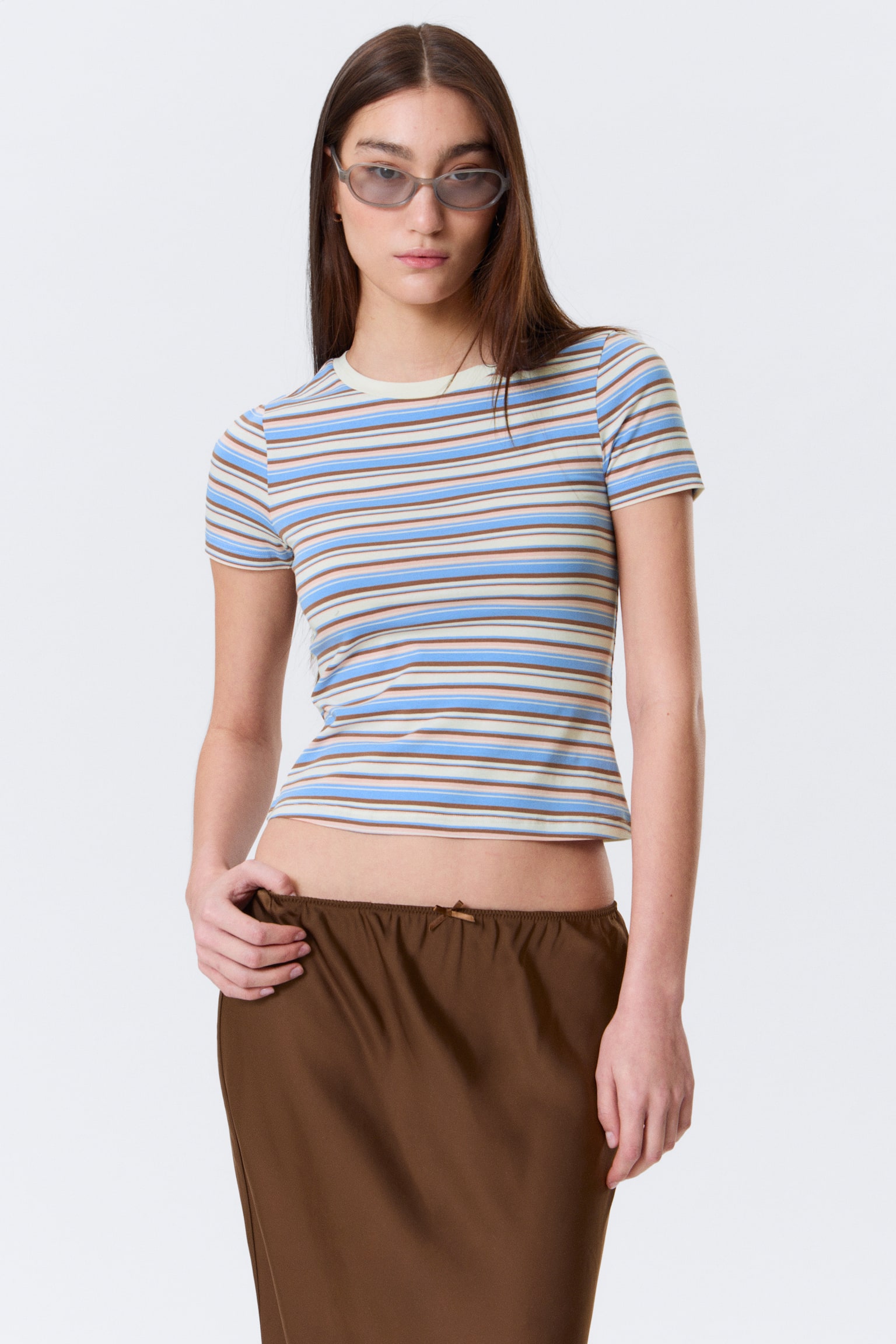 Tricou Mini Strâmt - Albastru/Roz Dungi Multicolore/Gri Melange/Dungi bleumarin/verde/Alb/Negru - 1