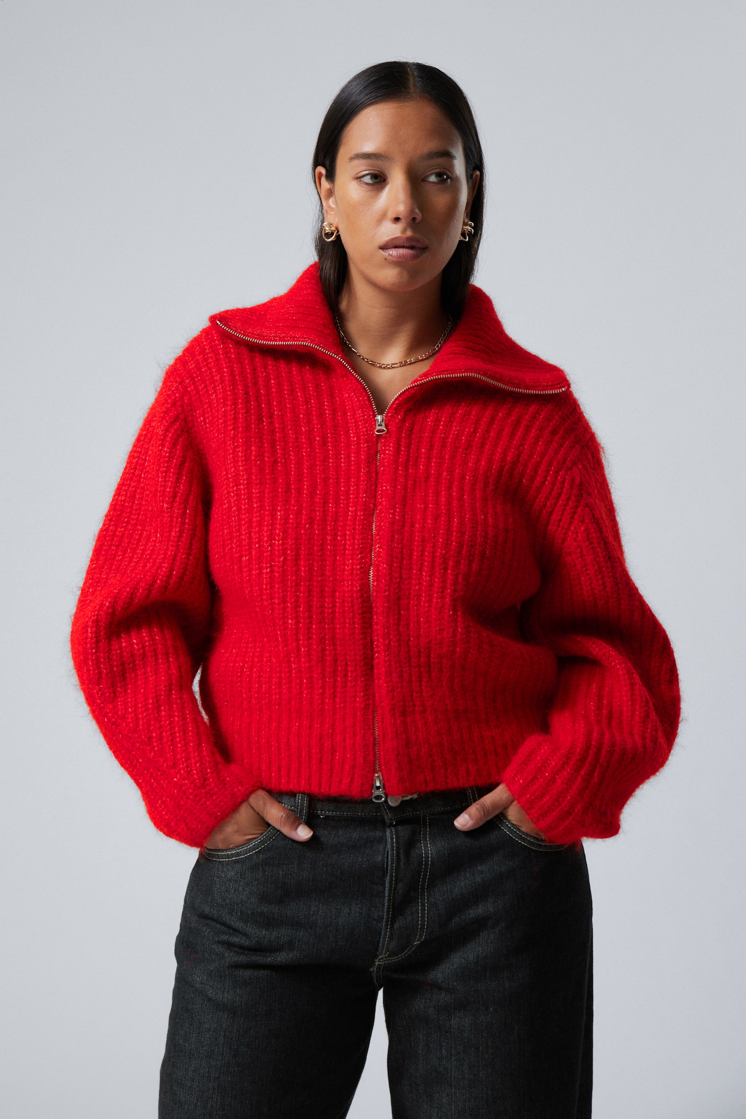 Bea Zip Cardigan - Red/Dark Navy - 1