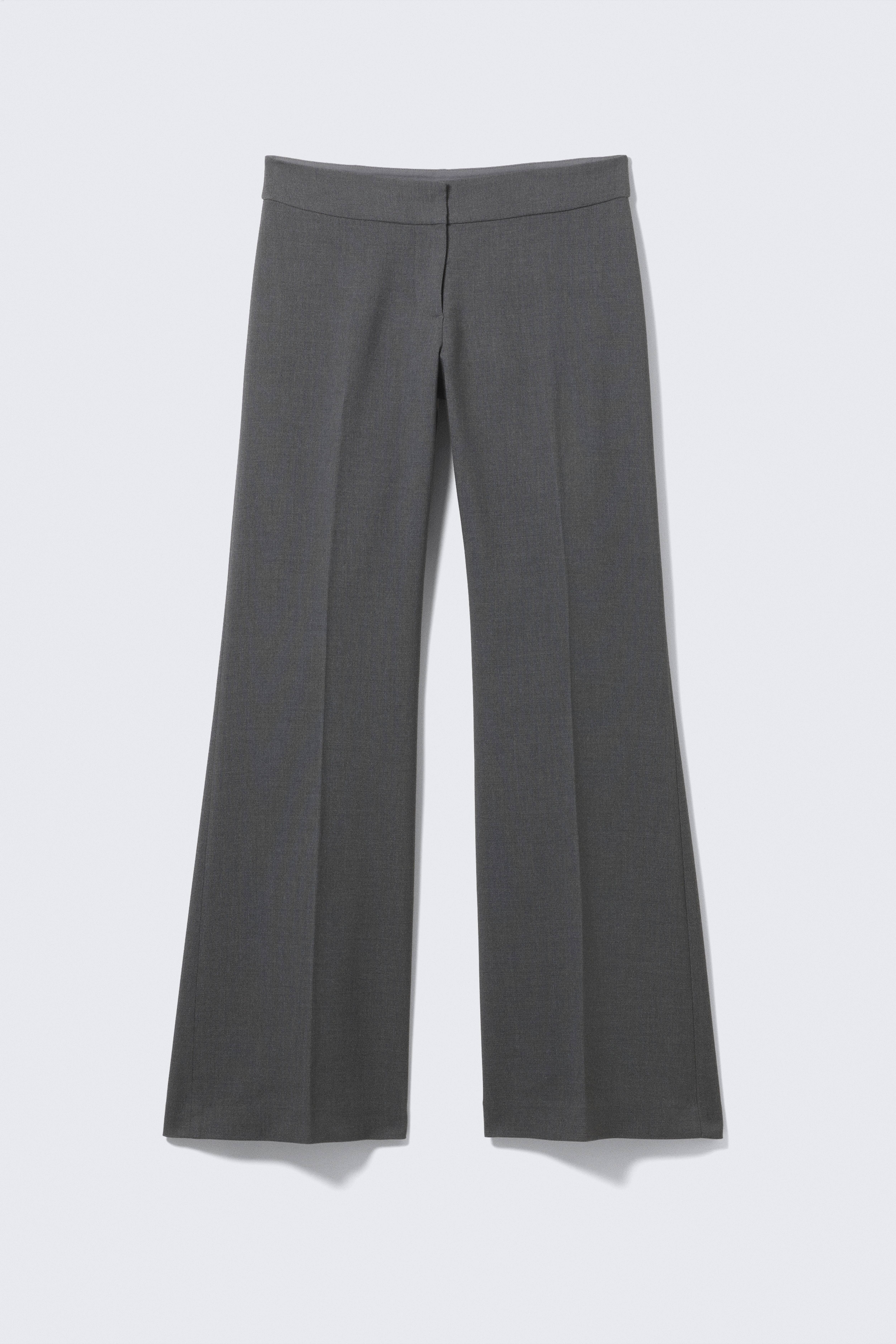 Mid Rise Flared Suiting Trousers - Dark Grey Melange/Black