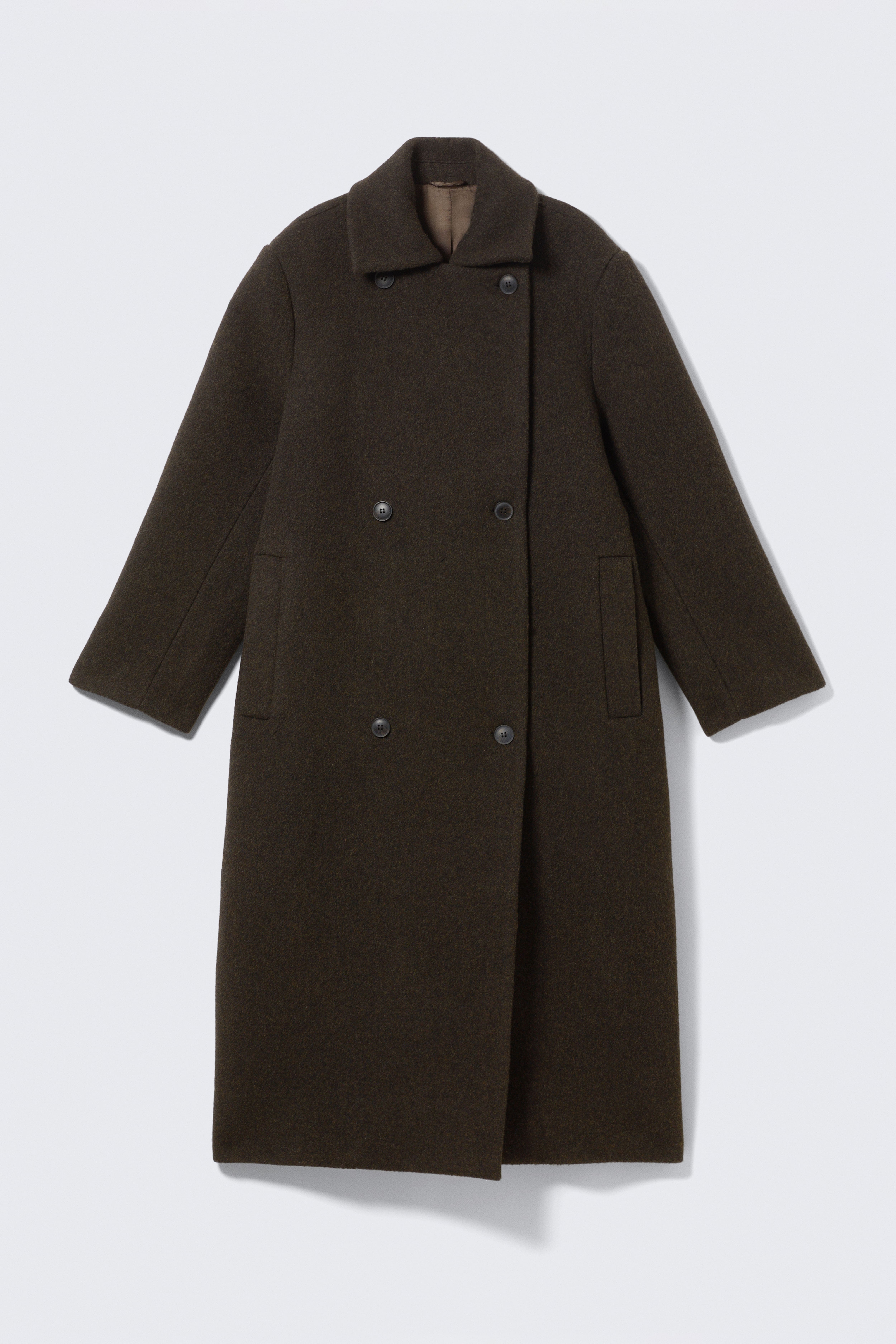 Zweireihiger Oversize-Mantel aus Wollmischung - Dunkelbraun meliert
