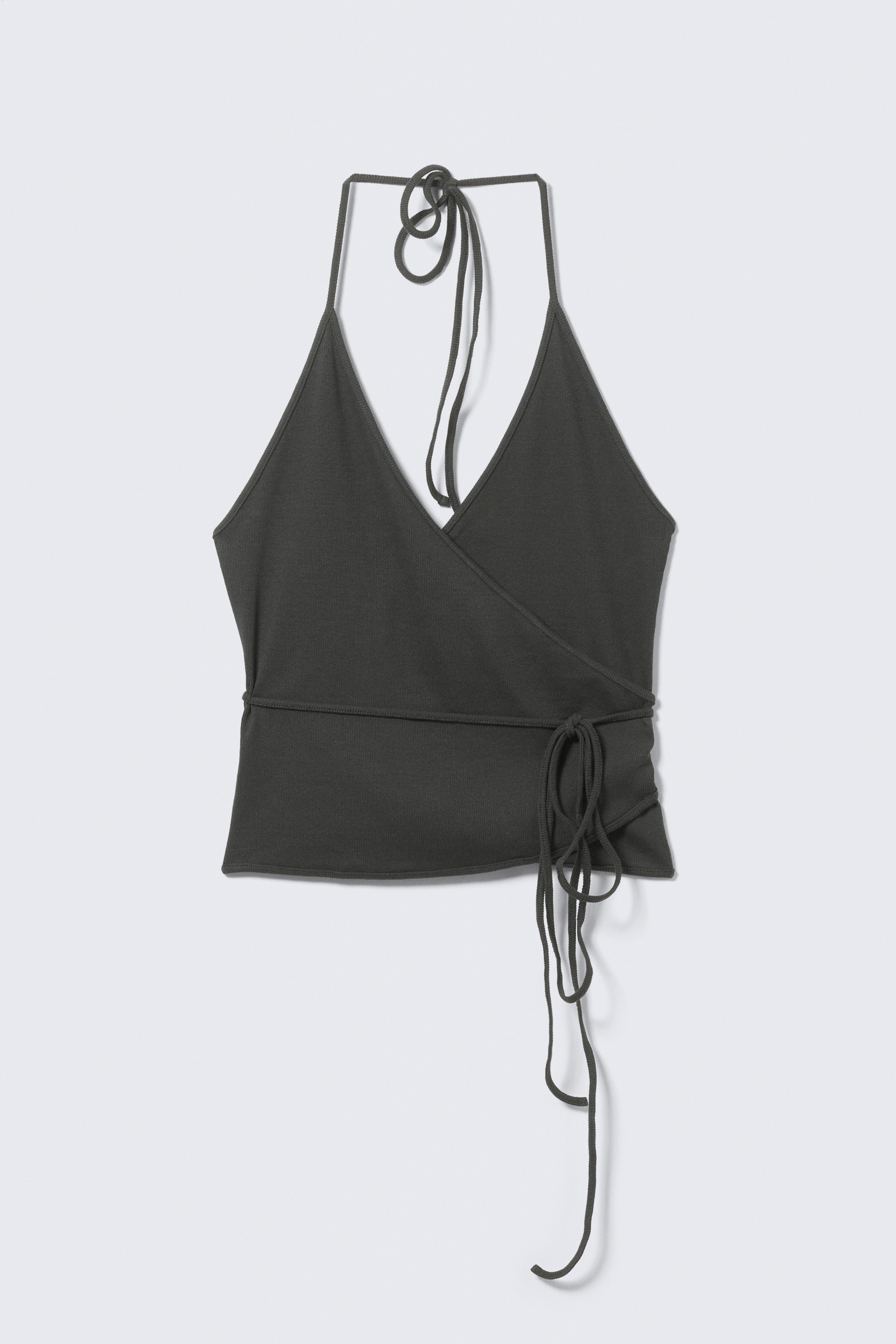 Neckholder-Top mit Wickelverschluss - Dunkelgrau/Grau meliert