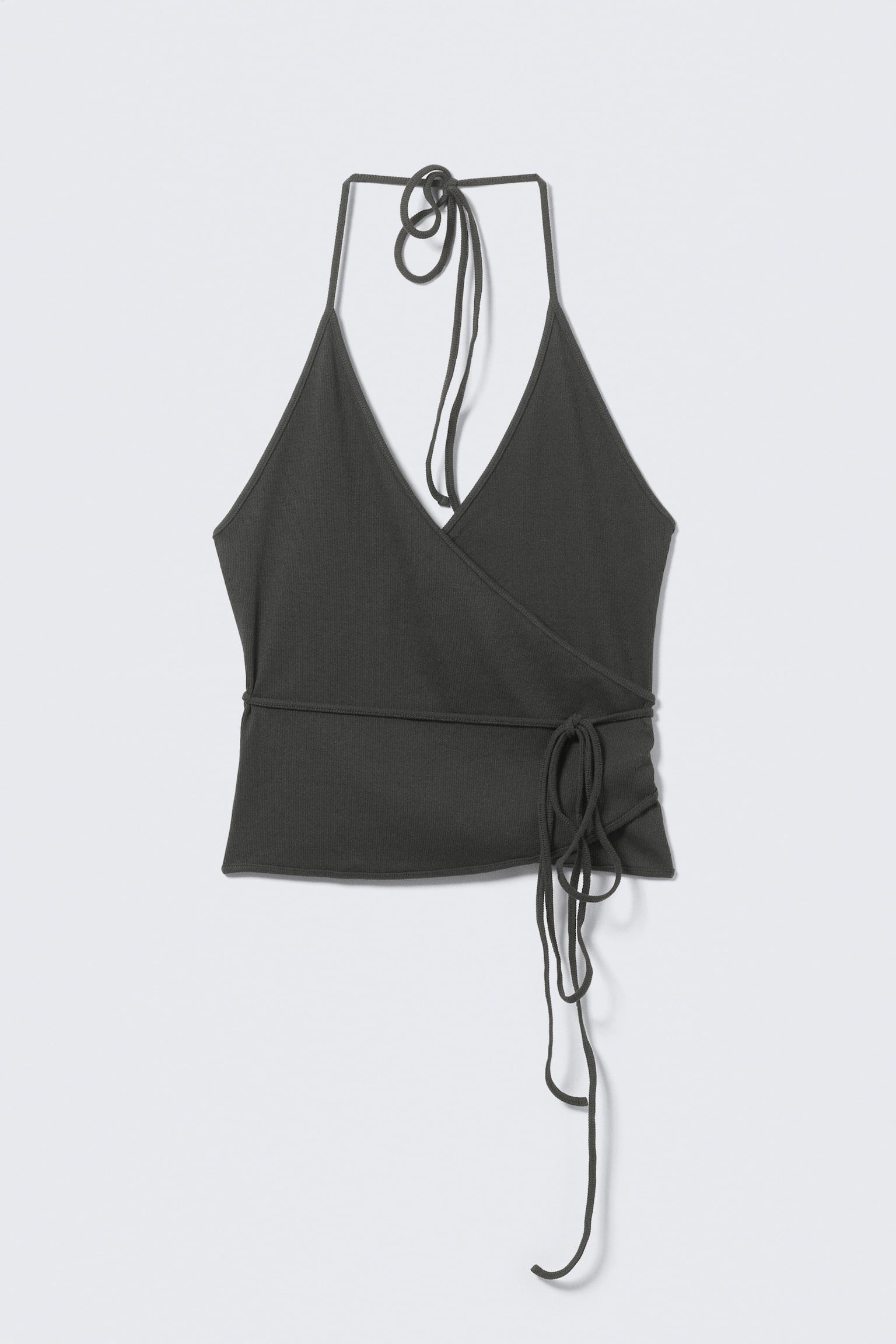 Zavinovací top s halter výstřihem - Tmavě šedá/Šedý melír - 2