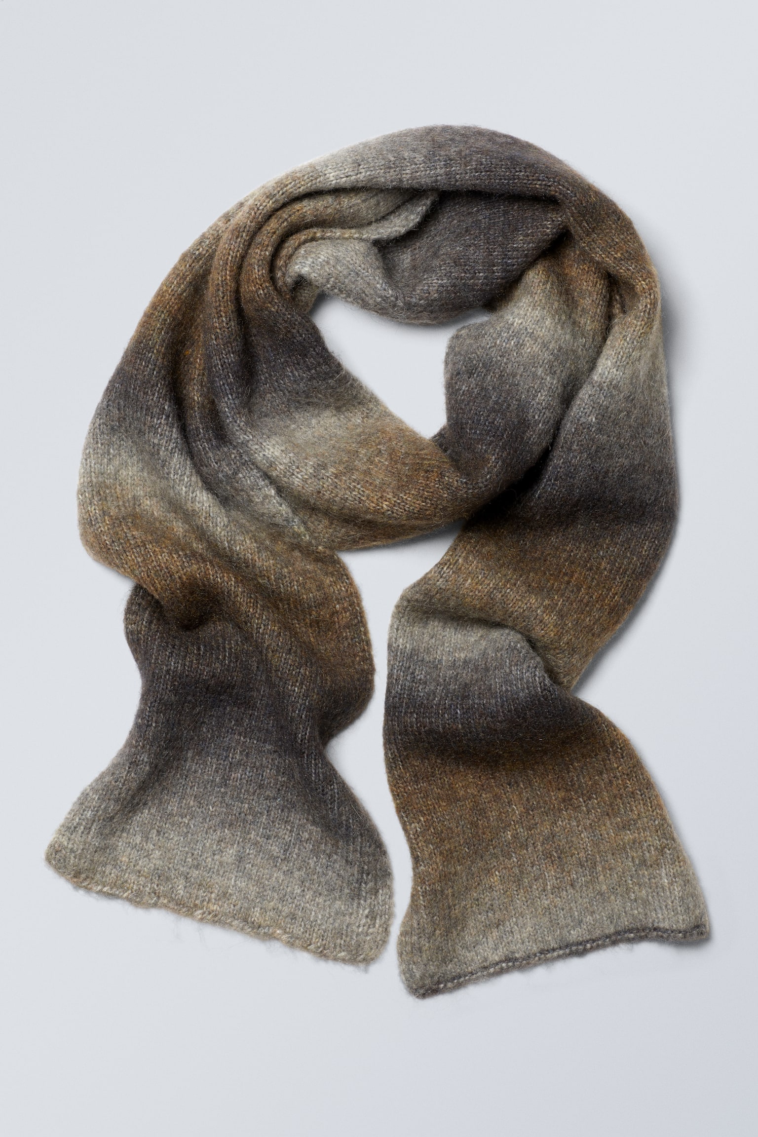 Ombre Striped Wool Blend Scarf - Dusty Beige - 4