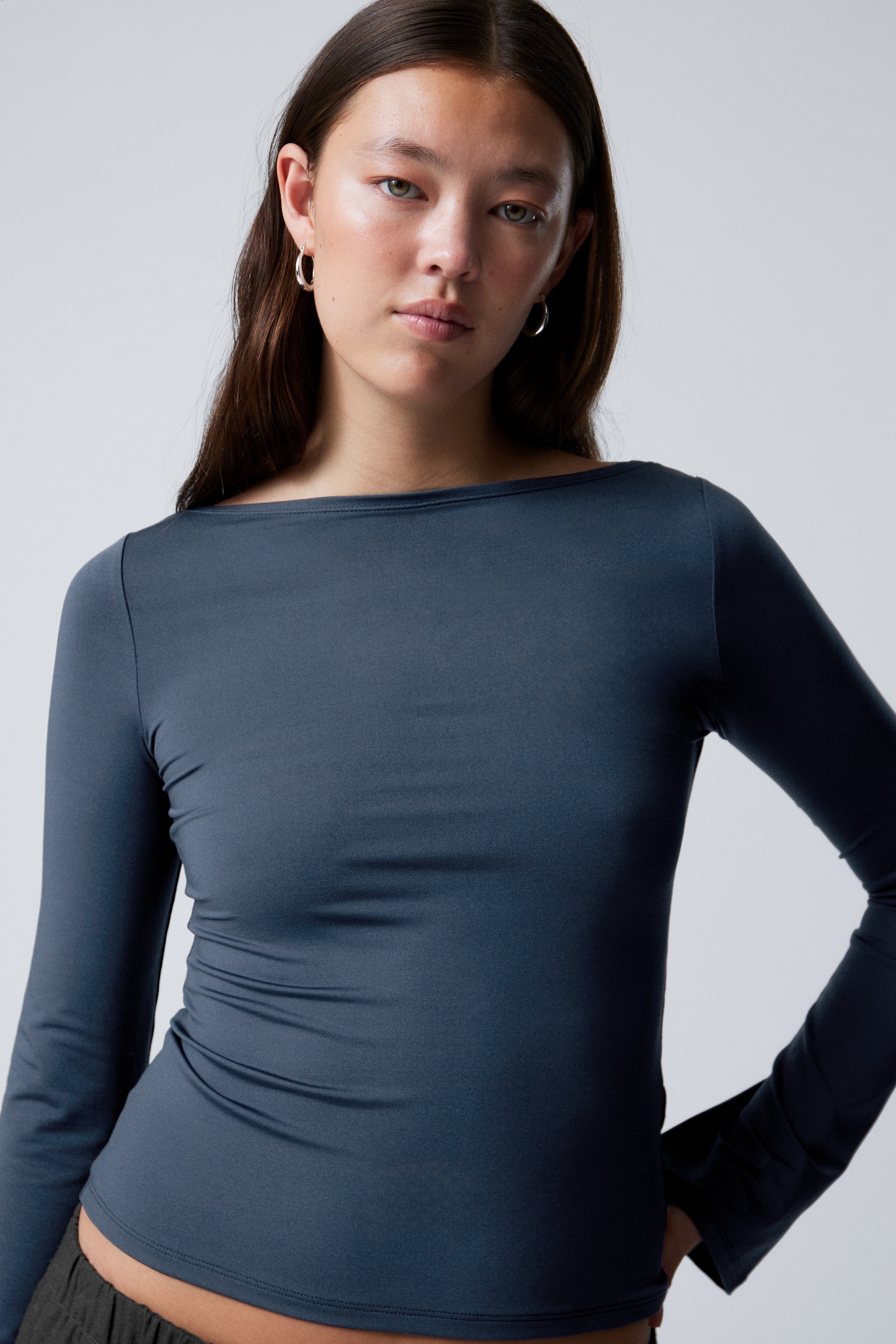 Annie Long-Sleeved Boat-Neck Top - Dark Blue/Dark brown/Black - 4