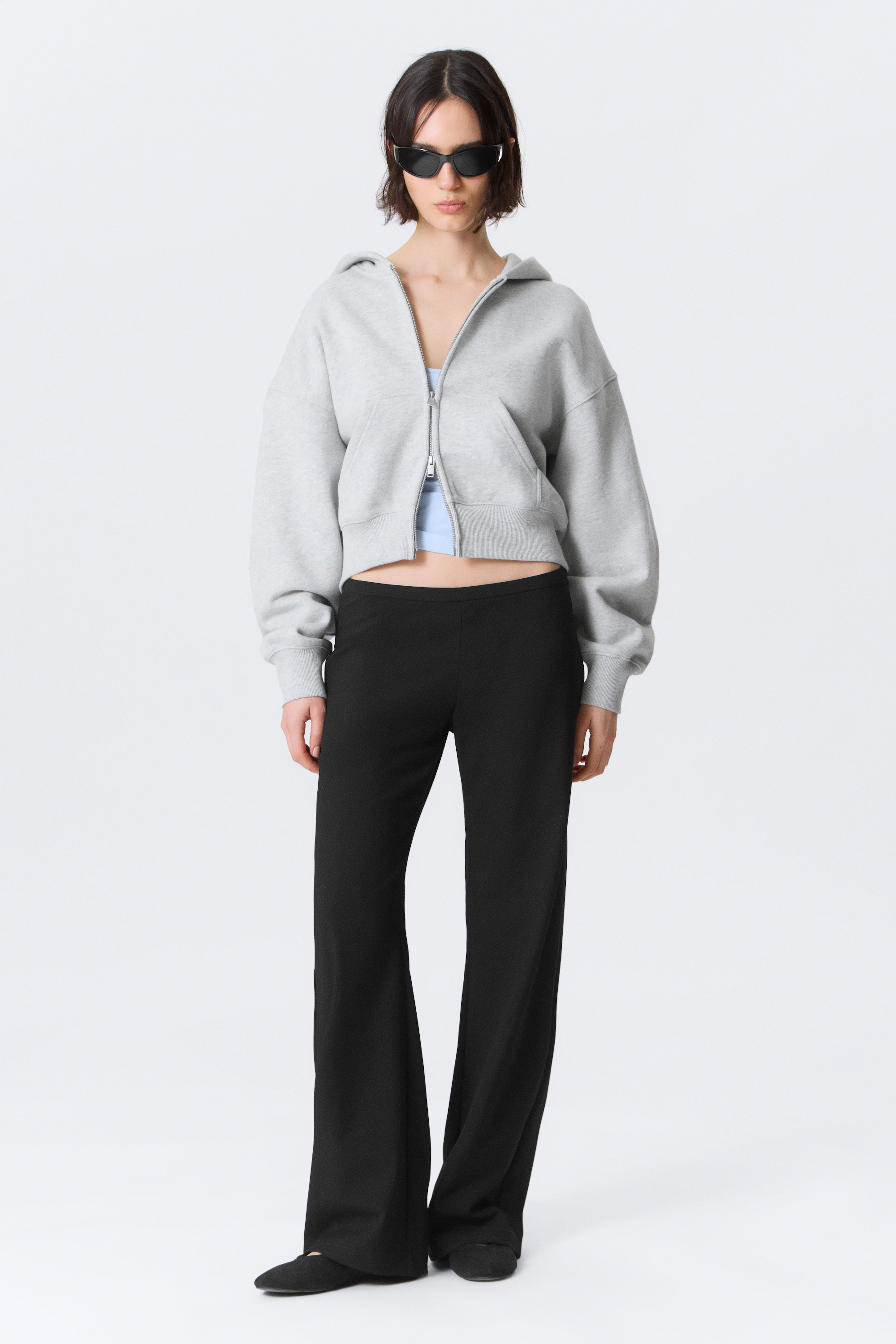 Low-Waist-Anzughose mit seitlichem Reißverschluss - Schwarz/Dunkelgrau meliert