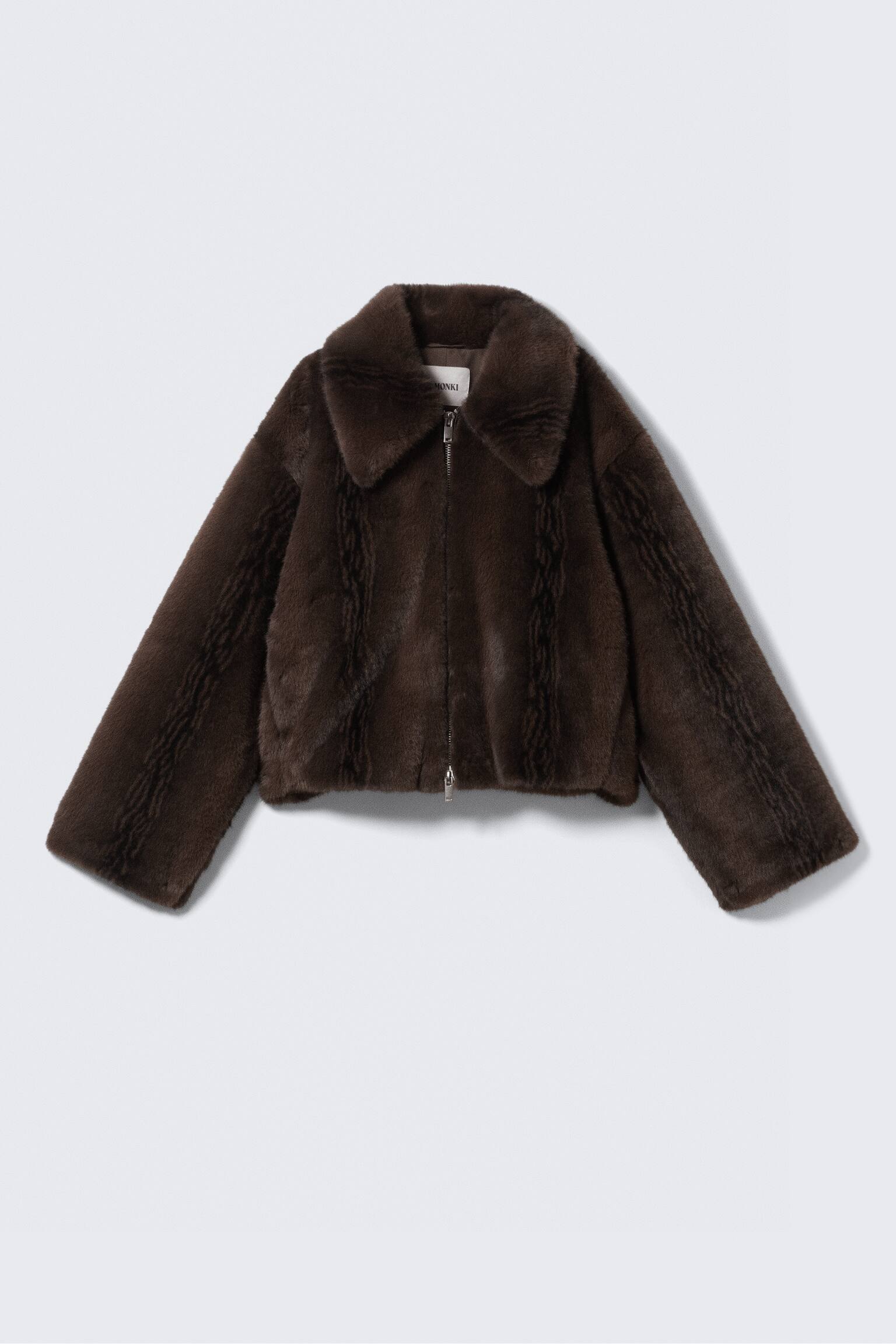 Kunstpelzjacke mit Reißverschluss - Dunkelbraun/Schwarz/Off-white - 2
