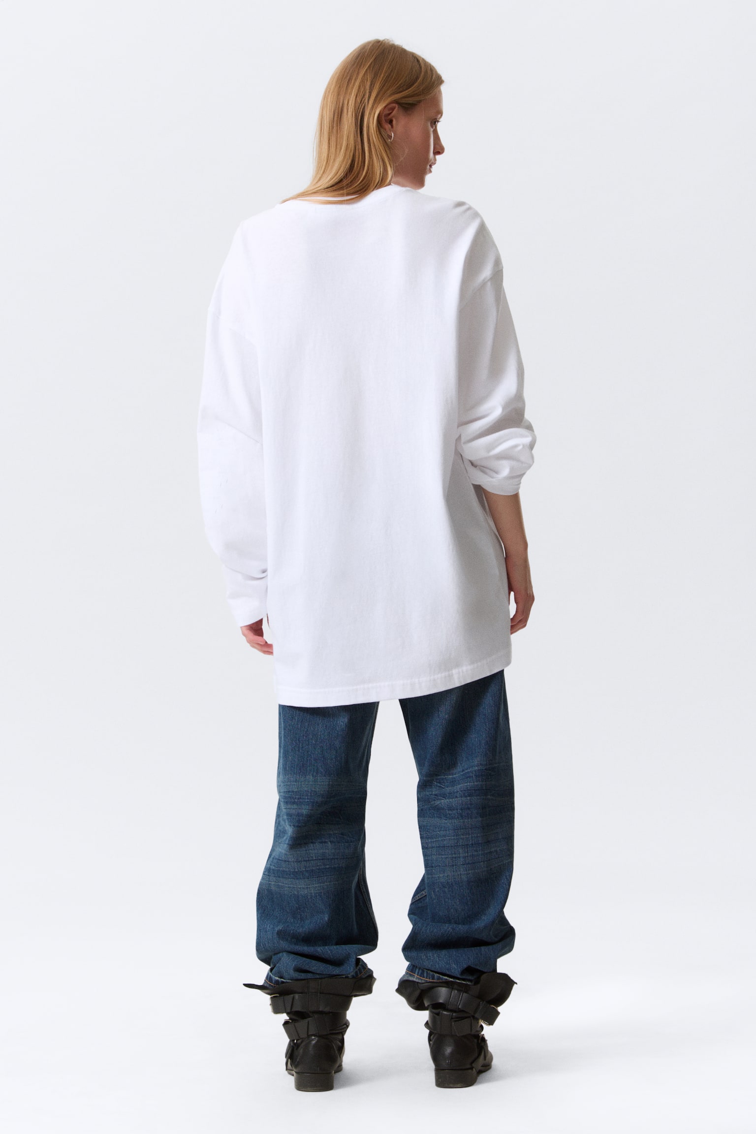 Abito T-shirt oversize a maniche lunghe - Bianco/Grigio mélange - 3