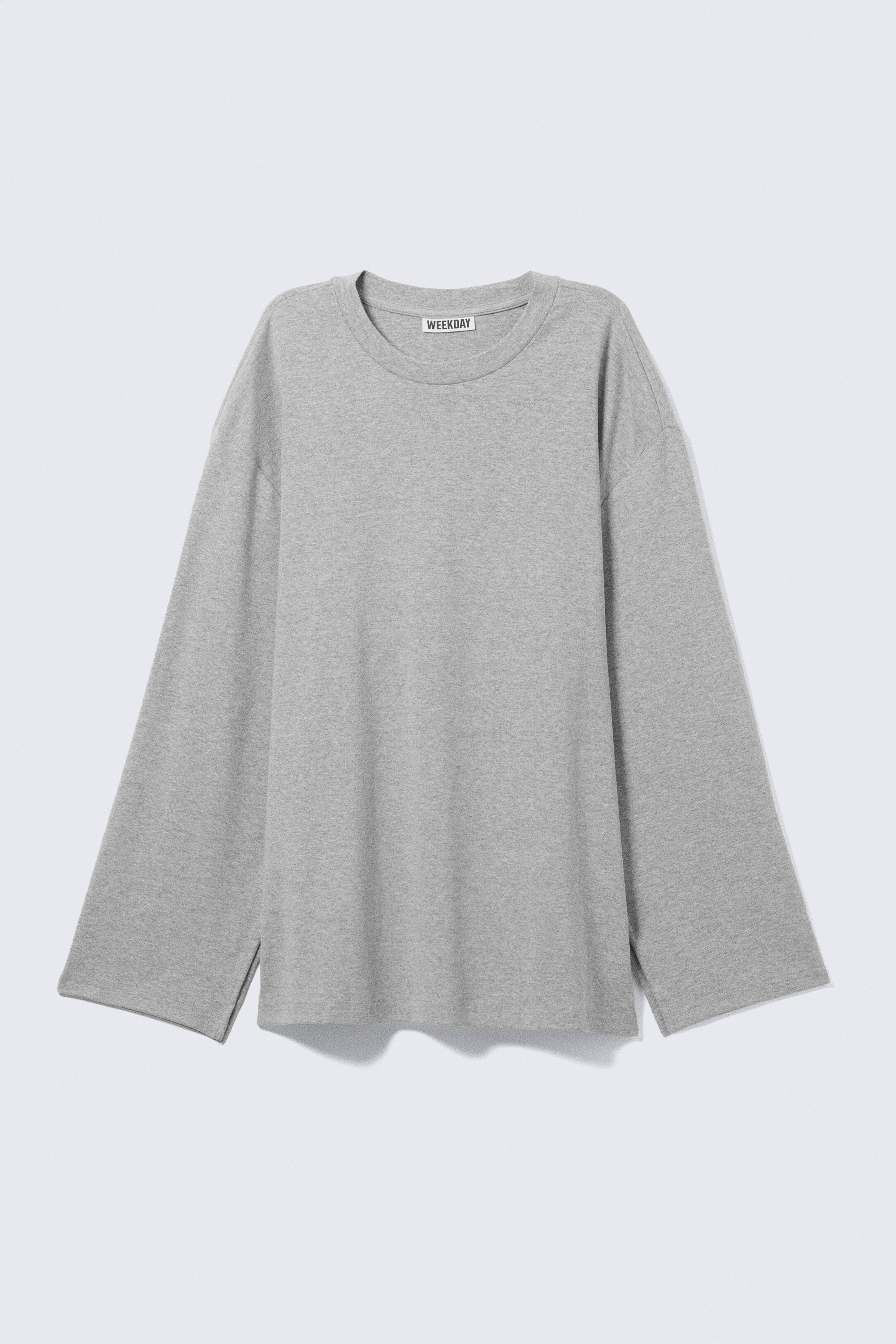 Afslappet langærmet jerseybluse - Gråmeleret/Sort