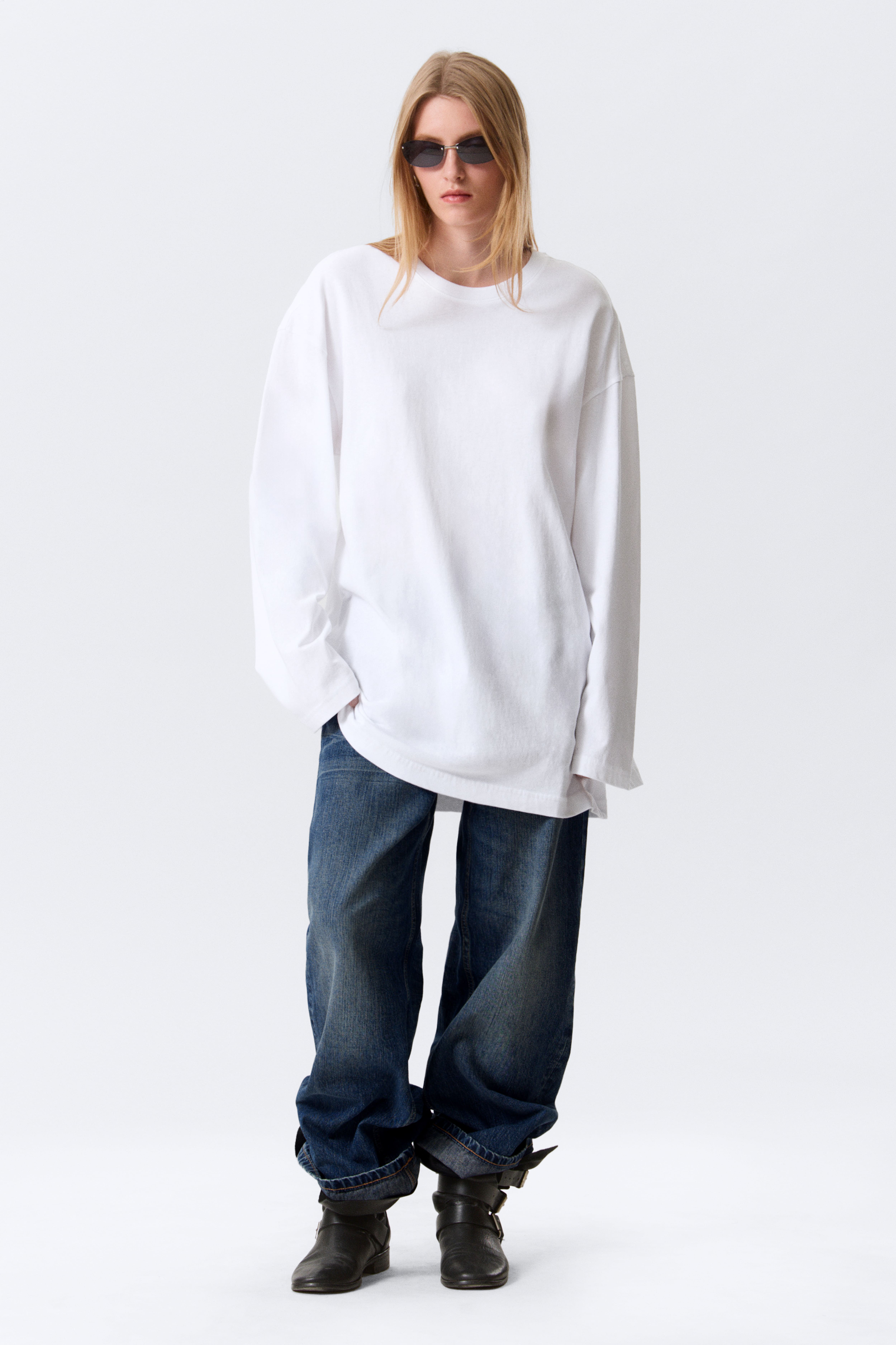 Abito T-shirt oversize a maniche lunghe - Bianco/Grigio mélange