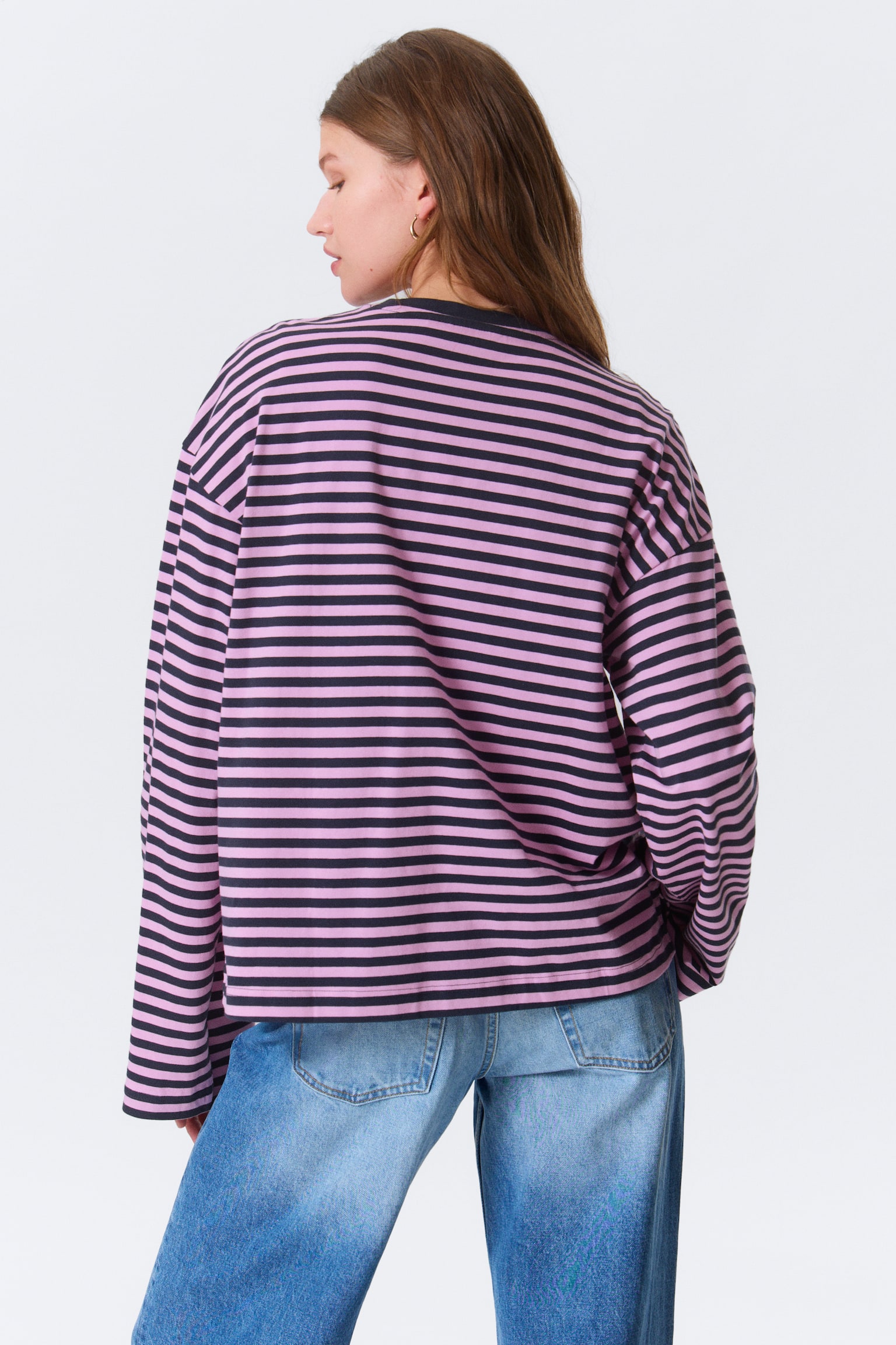 Longsleeve-Shirt aus Baumwolle - Marineblau/Rosa gestreift/Koralle/Lila gestreift/Blau/Mehrfarbig gestreift/Blau/braun gestreift/Rosa - Gelbe Streifen/Staubweiß - Braune Streifen - 5