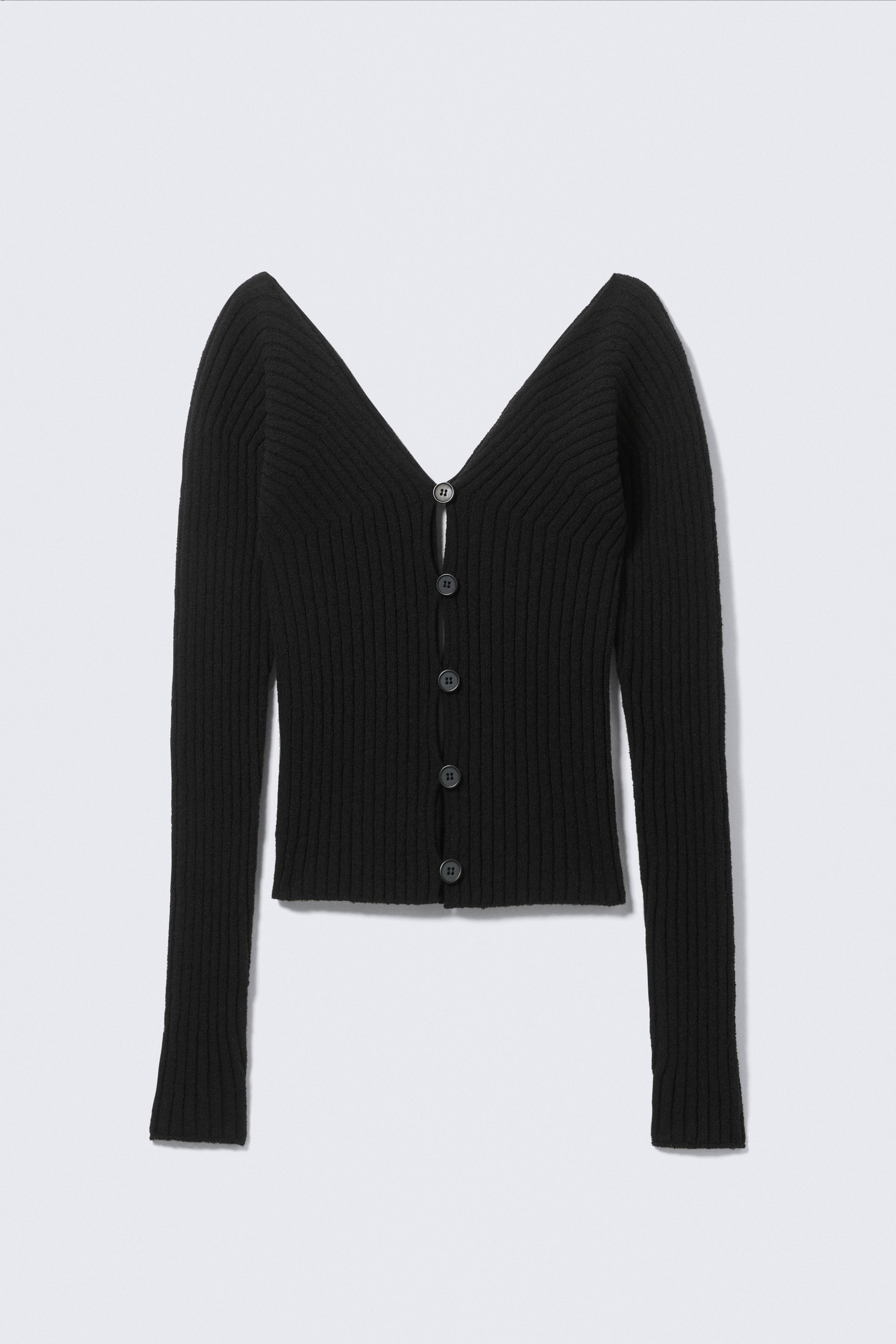 Tight stickad v-ringad cardigan - Svart