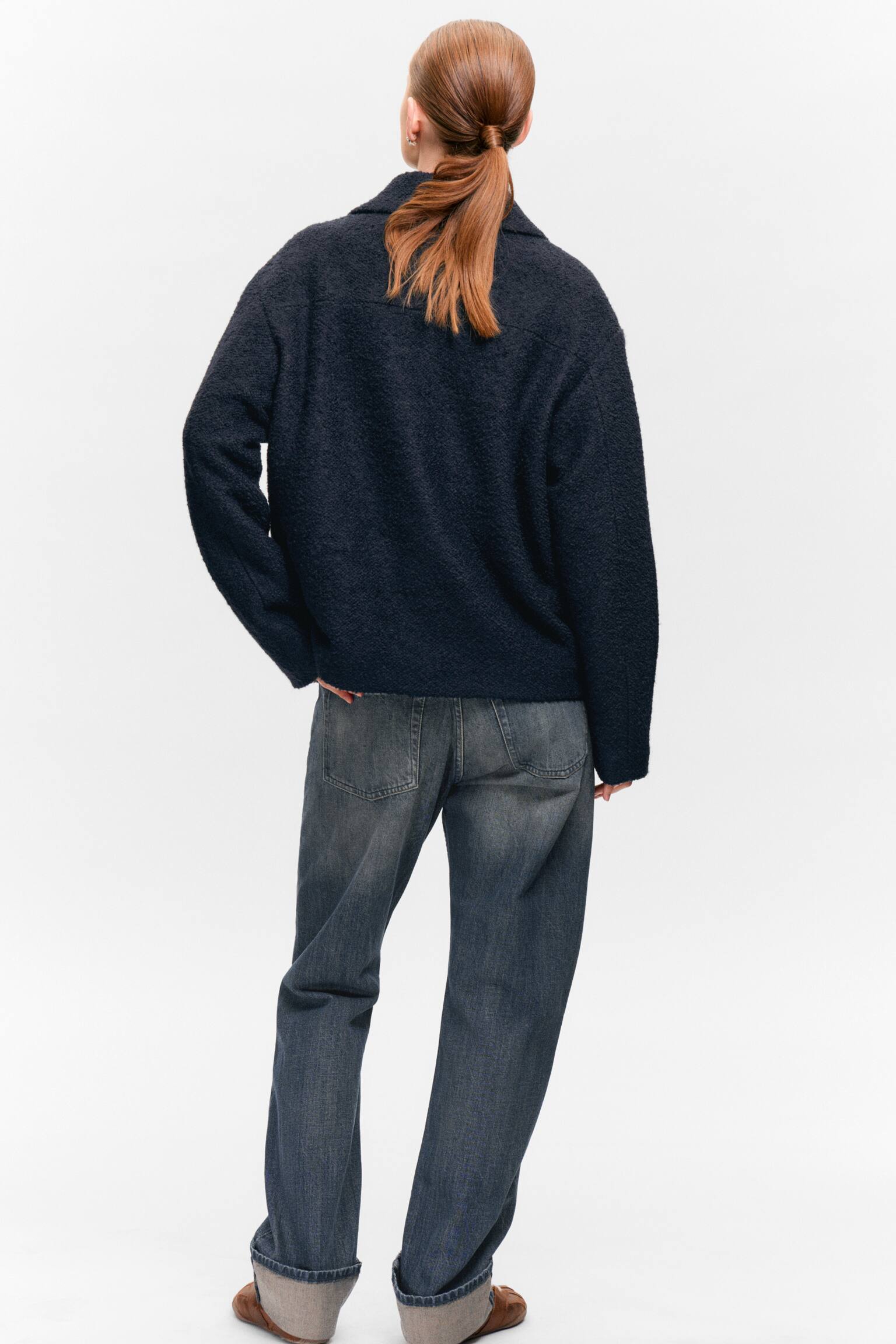 Single-breasted Wool Blend Jacket - Navy Blue/Off-white/Light Beige - 3