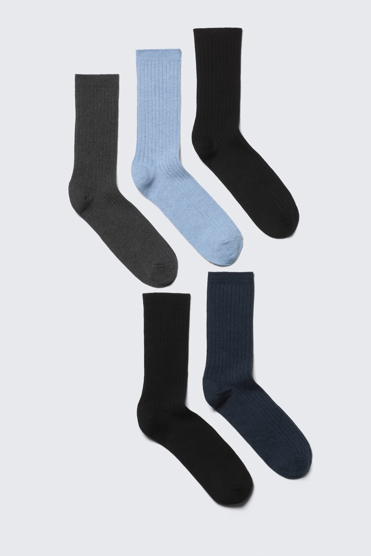 5er-Pack Rippensocken - Schwarz/Grau/Blau/Schwarz/Weiß/Schwarz/Dunkelblau meliert - 1