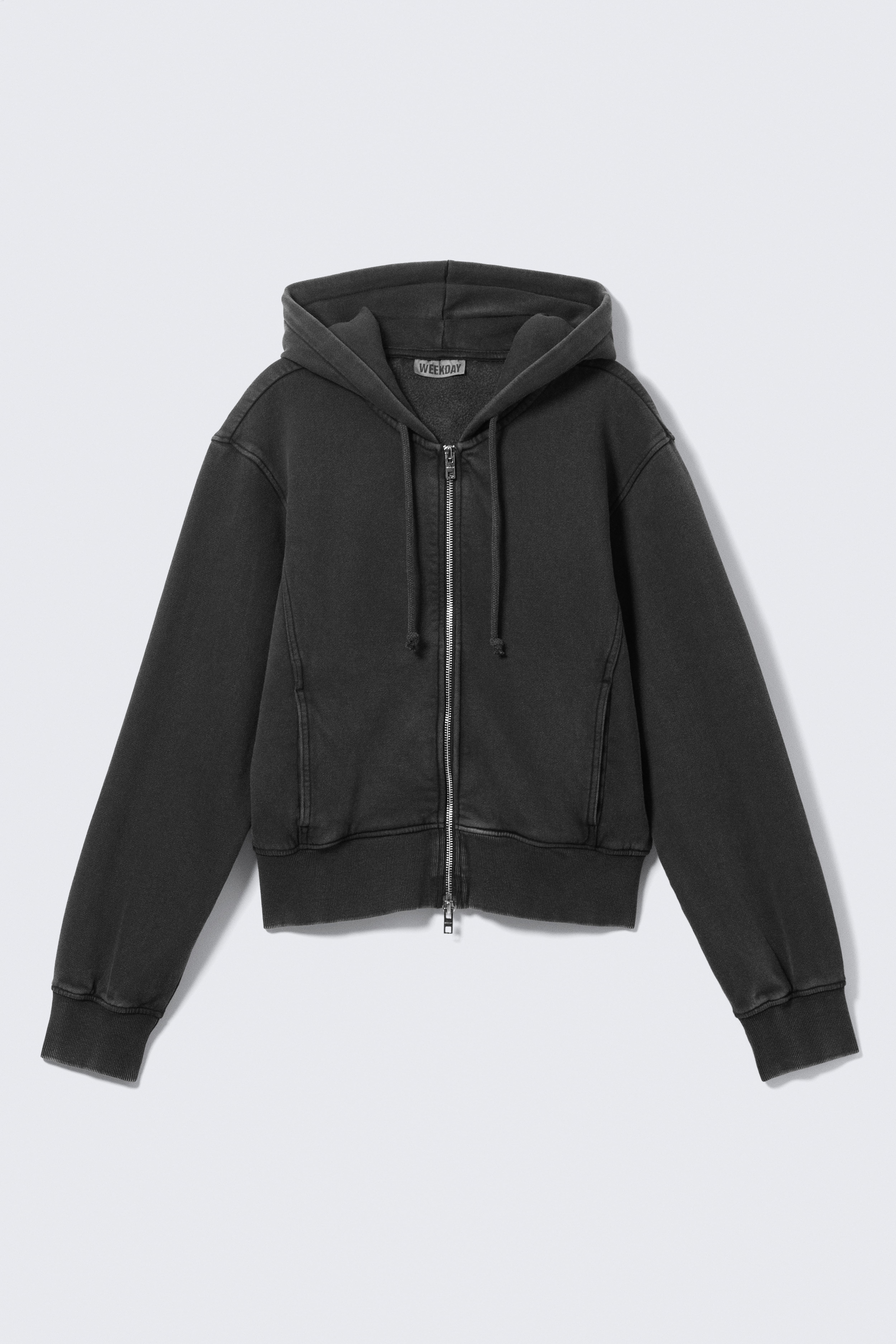 Cinched Cotton Zip Hoodie - Washed Black/Washed Light Pink