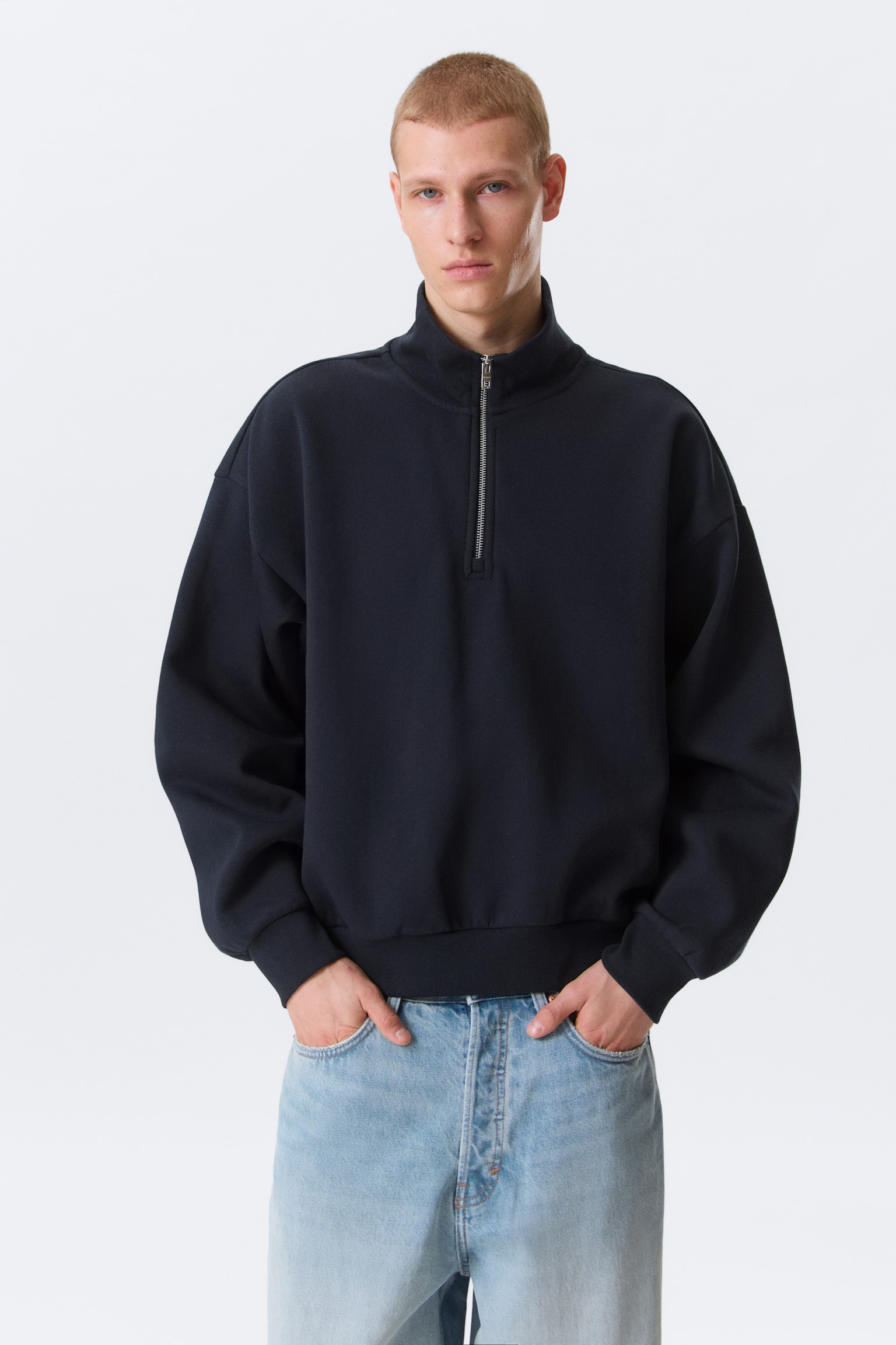 Lockeres Sweatshirt mit halbem Reißverschluss - Dunkles Marineblau/Grey/Schwarz/Dunkelrot - 1