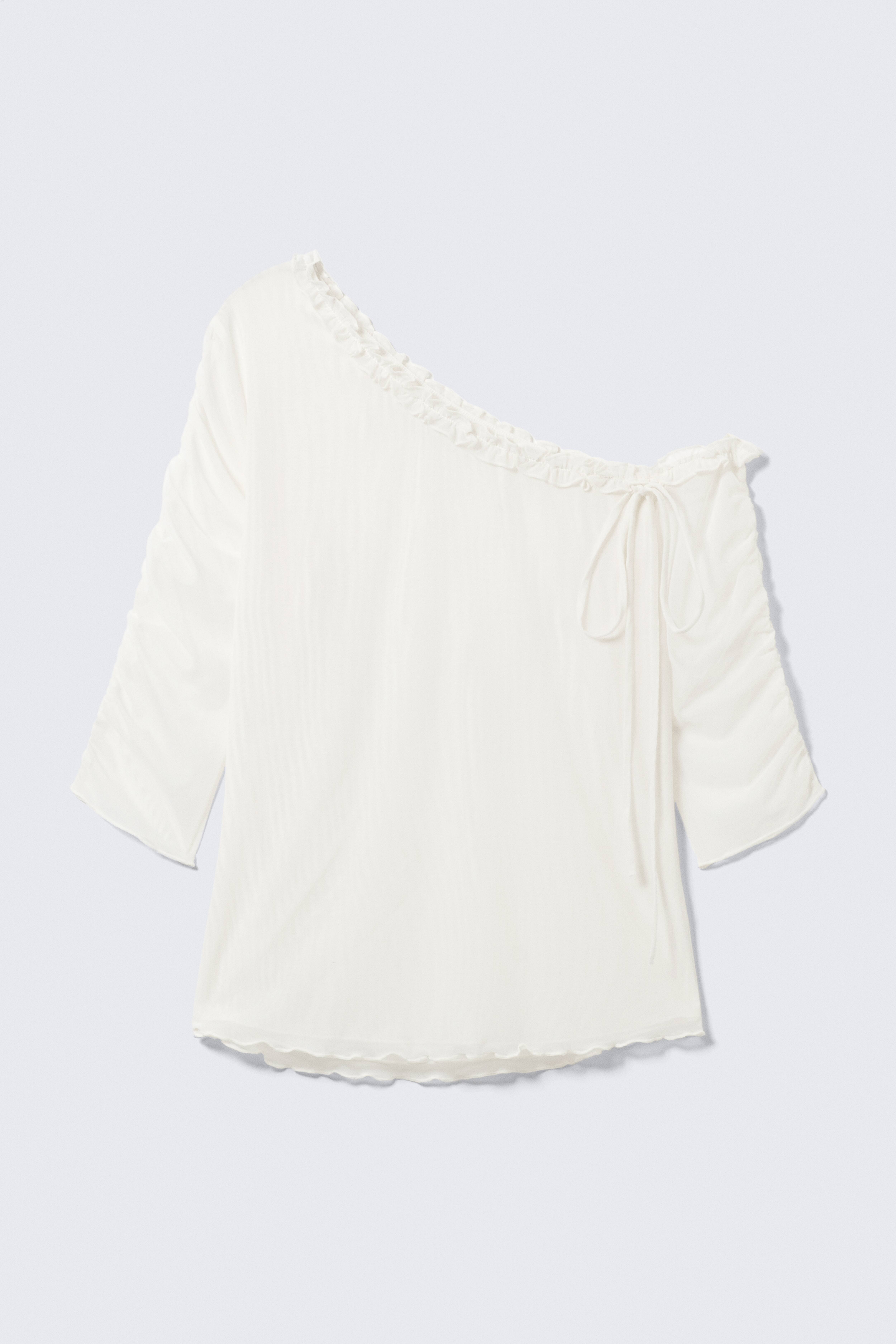 Asymmetrische off-shoulder top met driekwart mouwen - Wit/Kakigroen