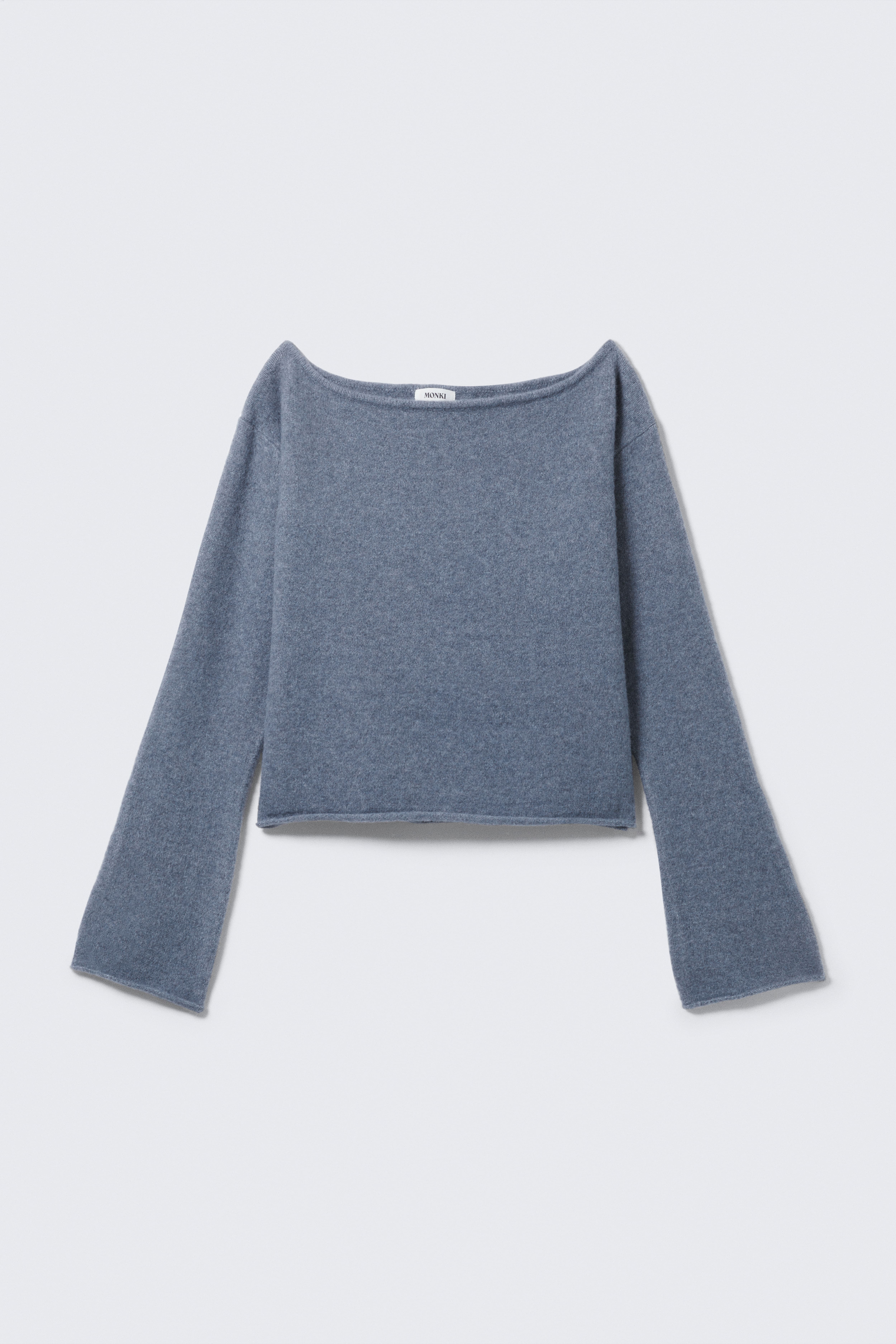 Mjuk stickad tröja med båtringning - Dusty Blue - Gråblå/Light White/Mörkbrun