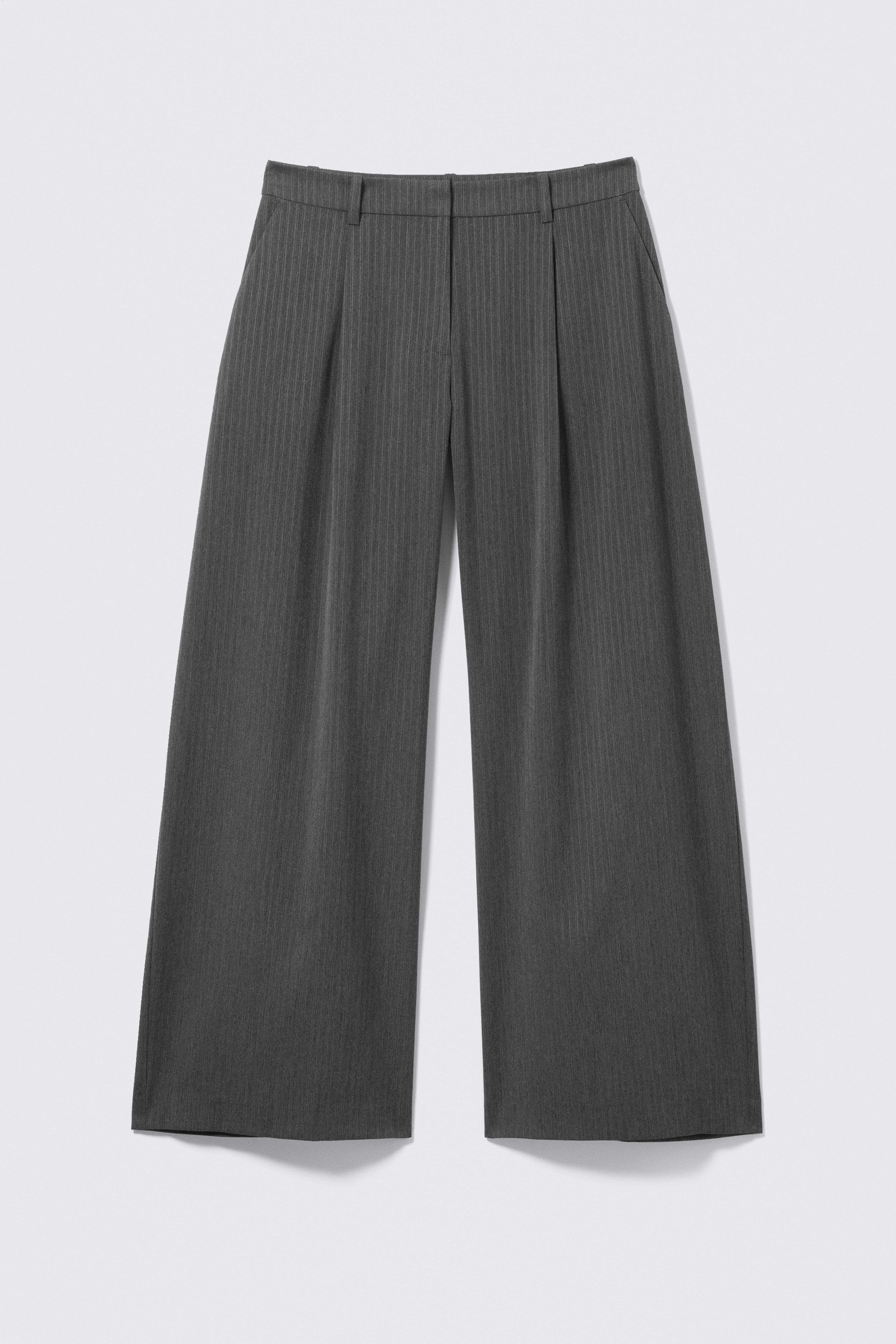 Pantaloni wide in tessuto per abiti a vita bassa - Grigio mélange a righe/Nero/Grigio scuro