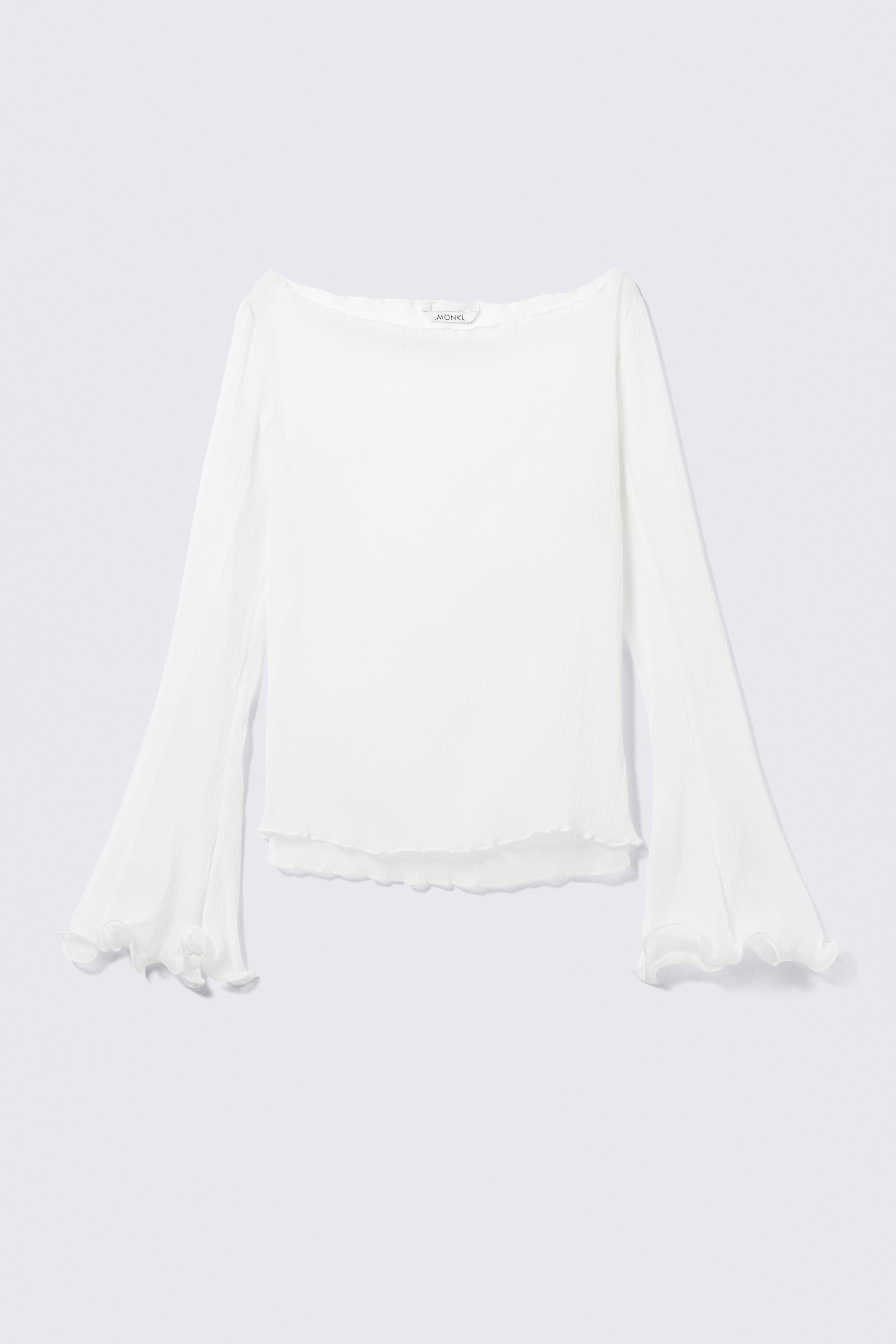 Doorschijnende blouse met boothals en wijd uitlopende mouwen - Wit/Licht vaalblauw